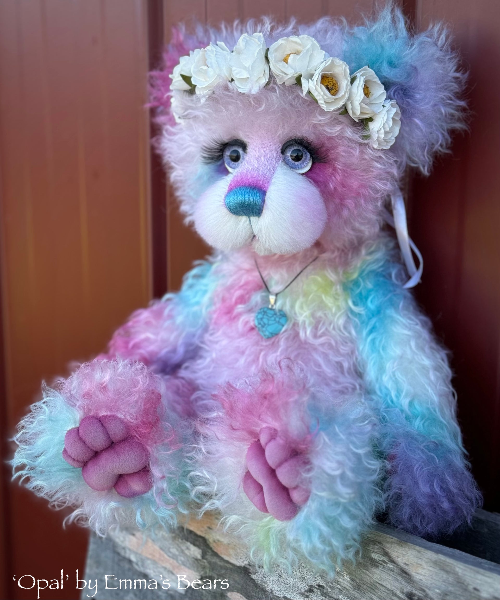 Opal - 16" Hand-dyed Curlylocks Mohair Artist Bear by Emma's Bears - OOAK