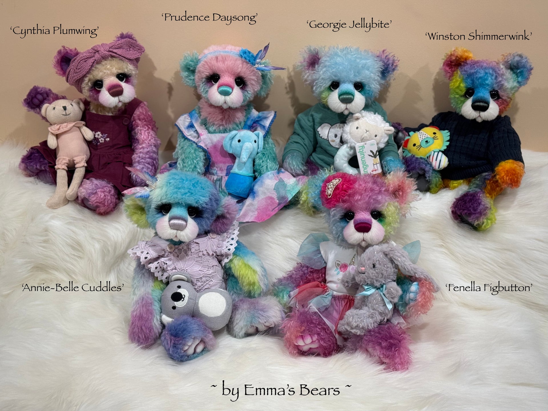Winston Shimmerwink - 18" Hand-dyed Rainbow Super Curls Mohair Artist Bear by Emma's Bears - OOAK