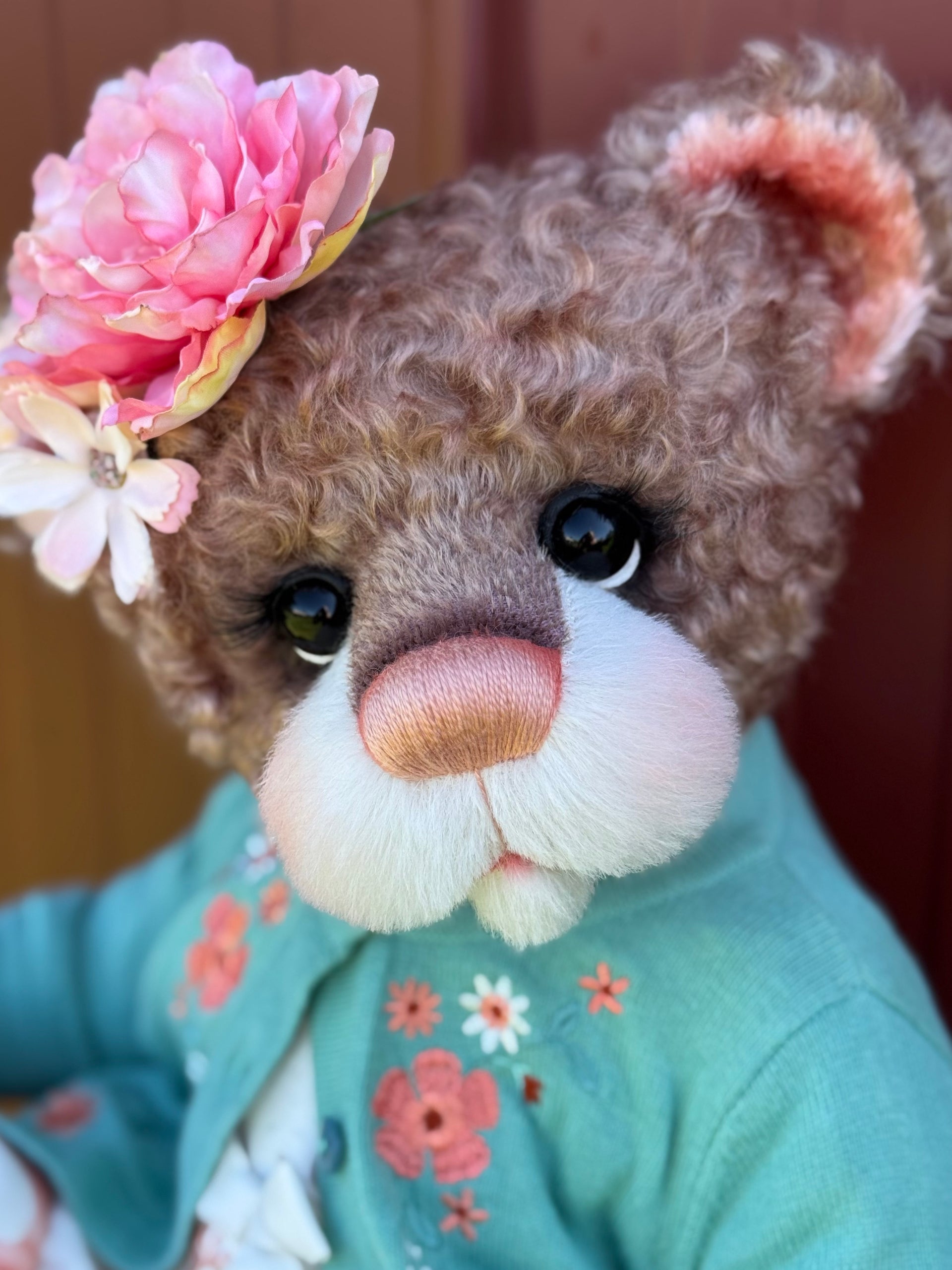 Daisy Nutmeg - 18" Chocolate and Peach Mohair EASTER Artist Bear by Emma's Bears - OOAK