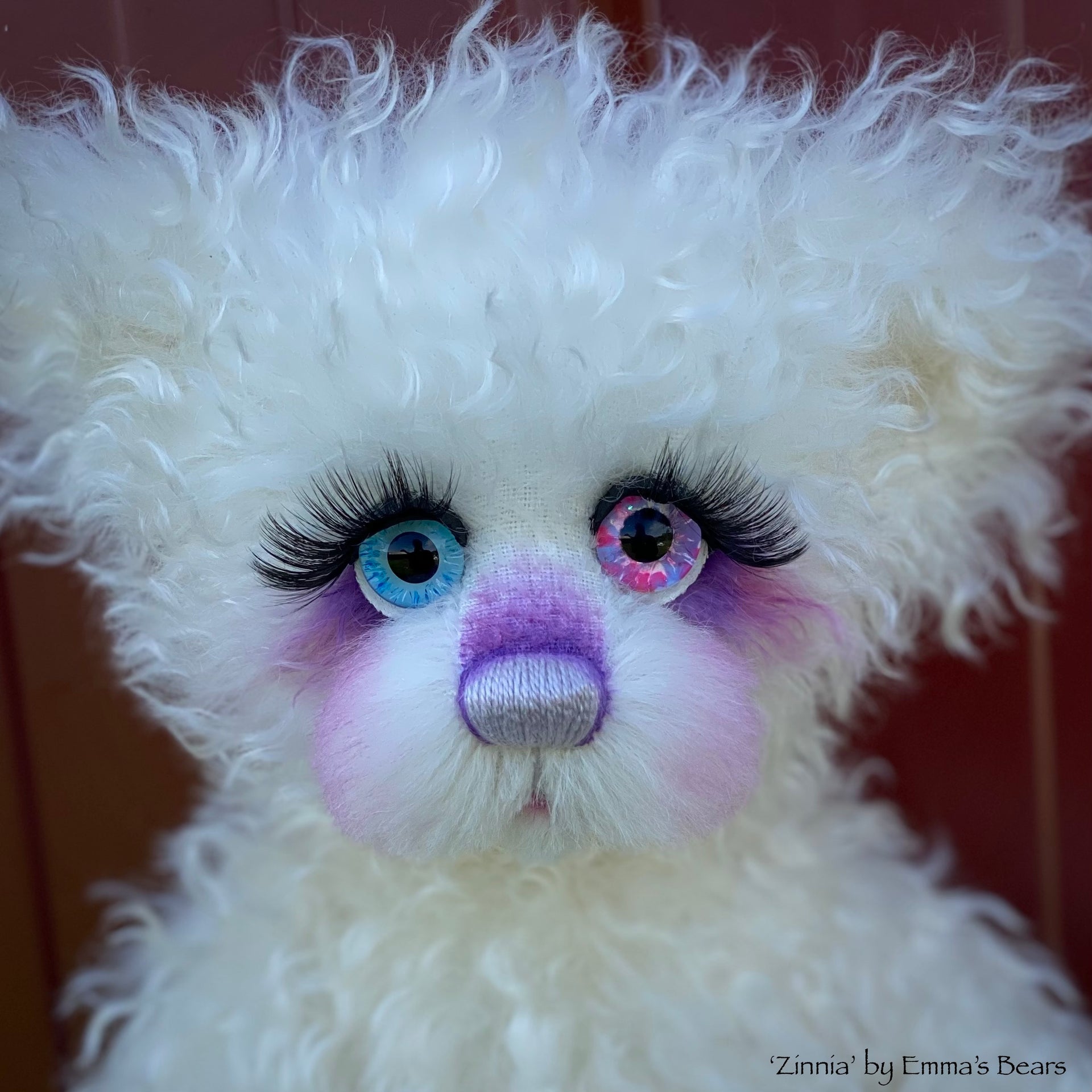 Zinnia - 16" White Curlylocks and Alpaca artist bear by Emma's Bears - OOAK