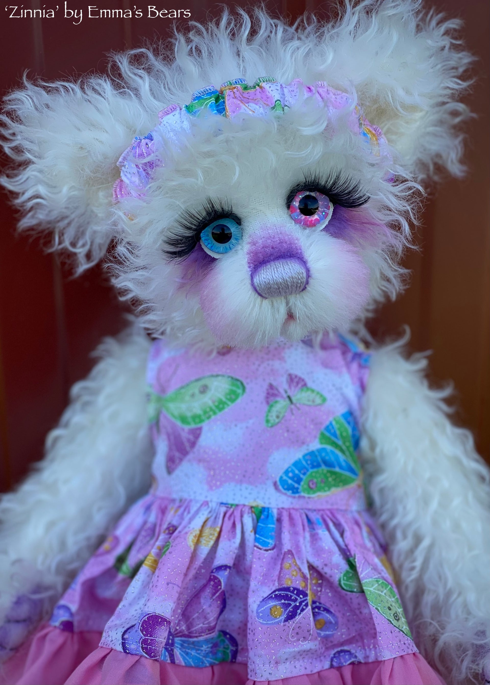 Zinnia - 16" White Curlylocks and Alpaca artist bear by Emma's Bears - OOAK