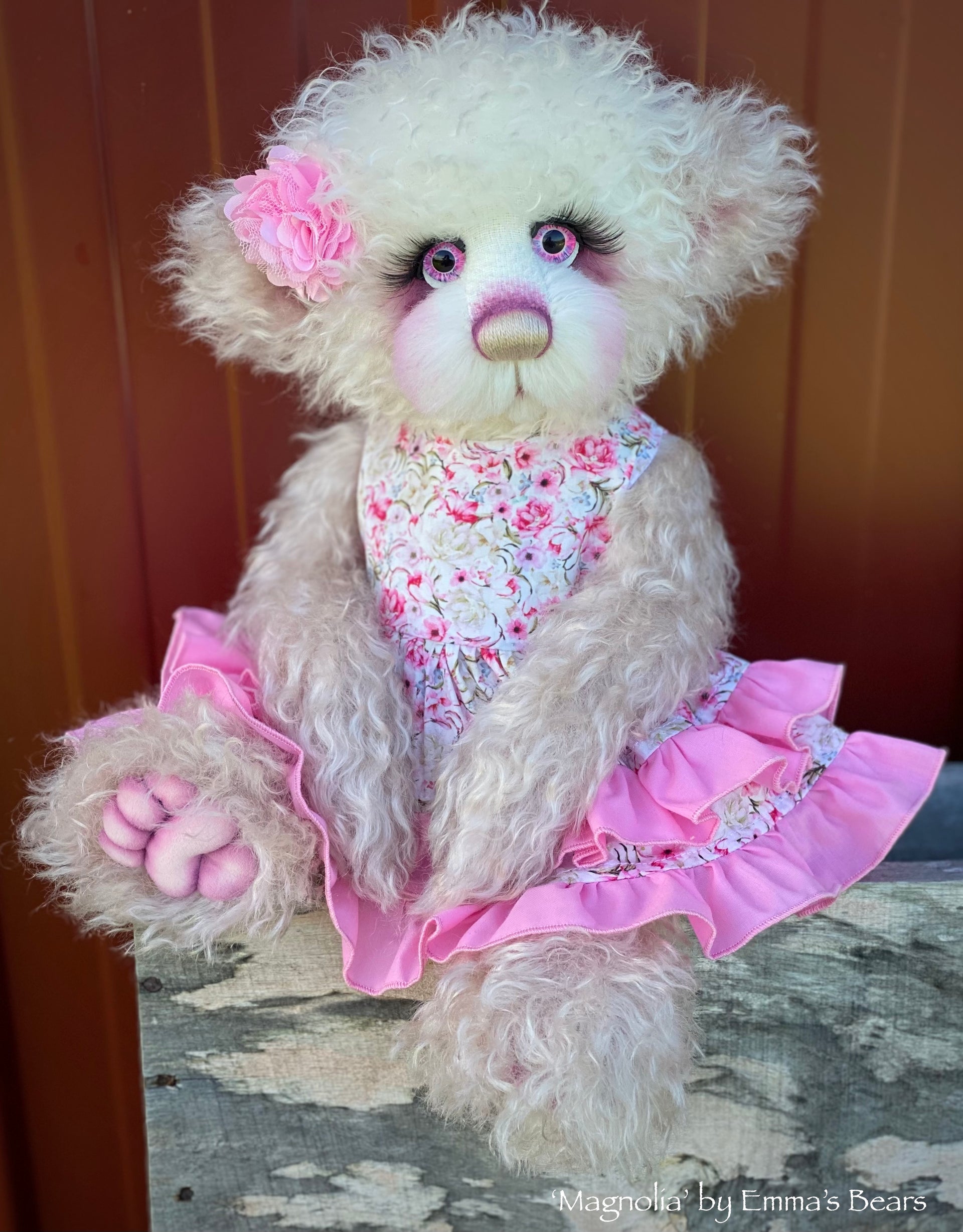 Magnolia - 16" Hand-dyed Curlylocks and Alpaca artist bear by Emma's Bears - OOAK