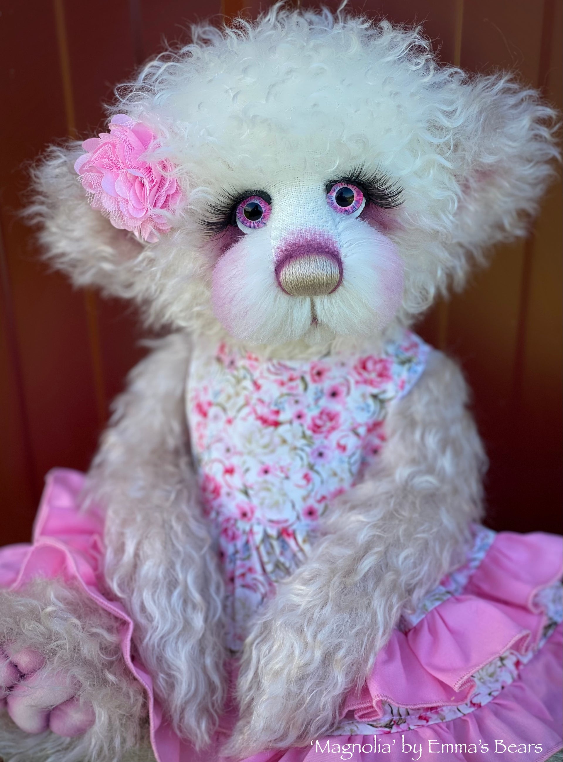 Magnolia - 16" Hand-dyed Curlylocks and Alpaca artist bear by Emma's Bears - OOAK