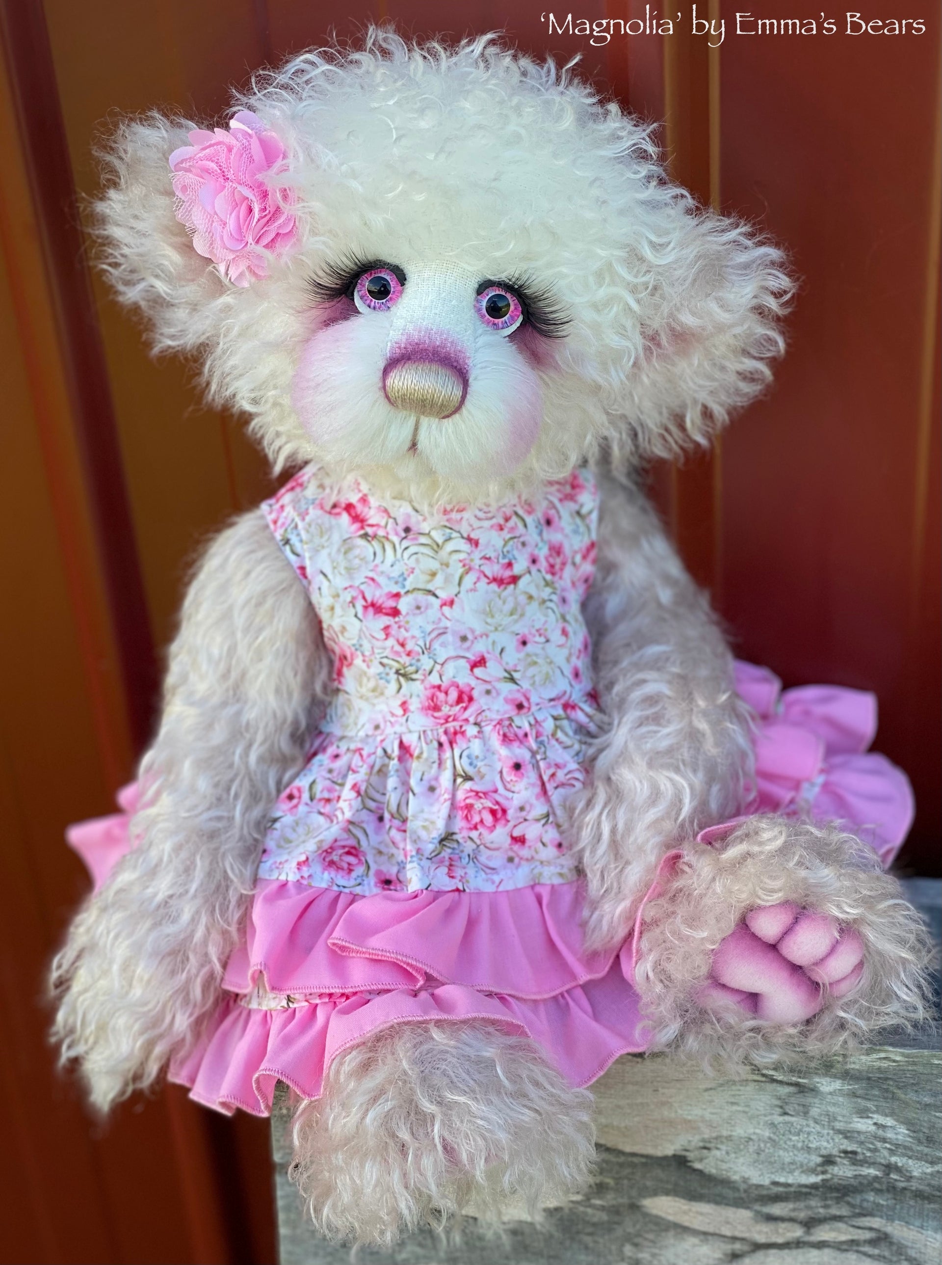 Magnolia - 16" Hand-dyed Curlylocks and Alpaca artist bear by Emma's Bears - OOAK