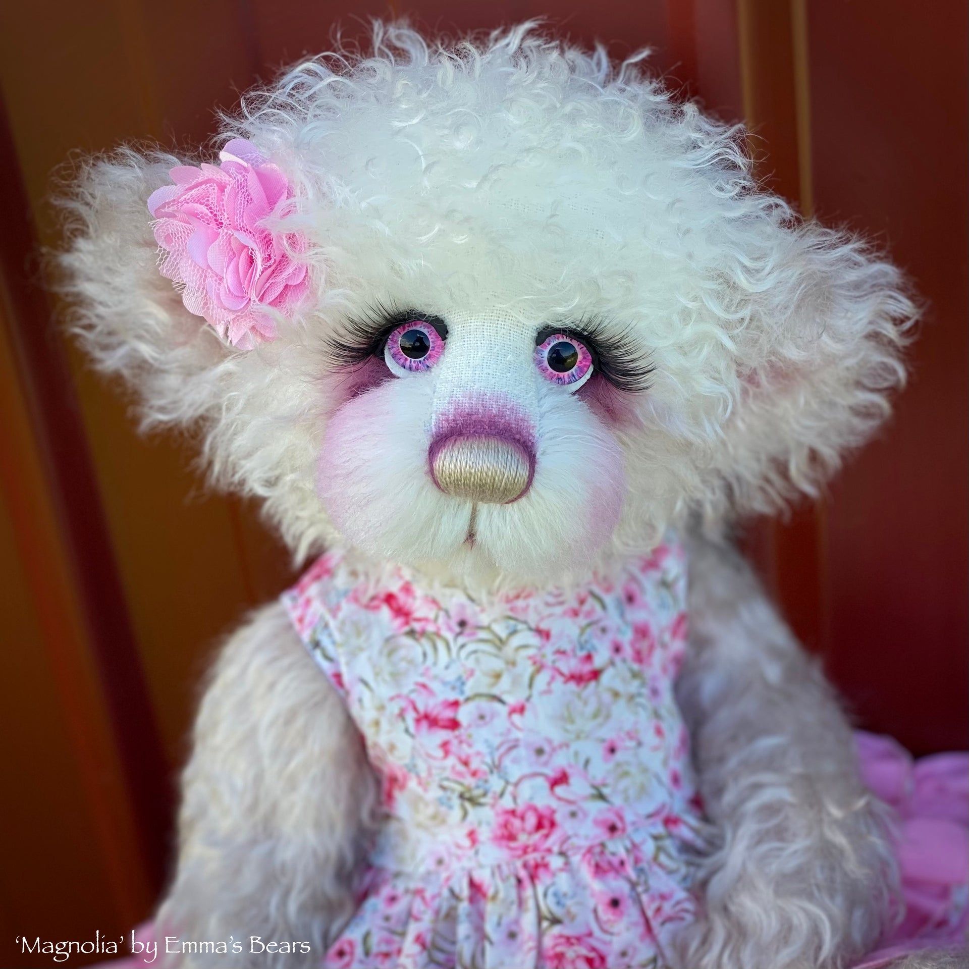 Magnolia - 16" Hand-dyed Curlylocks and Alpaca artist bear by Emma's Bears - OOAK