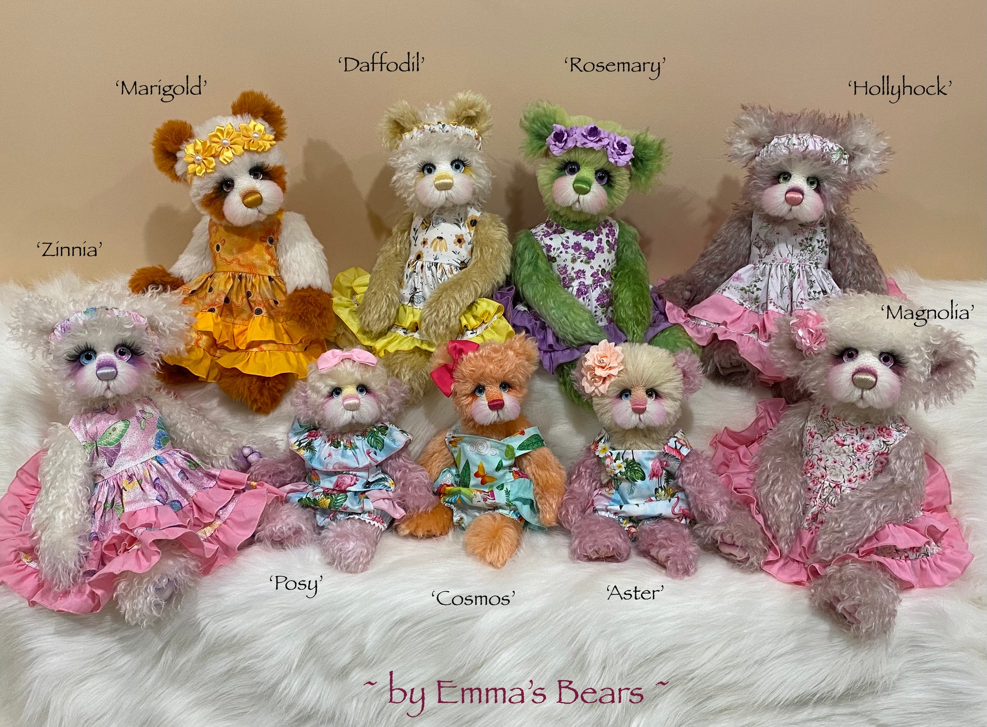 Magnolia - 16" Hand-dyed Curlylocks and Alpaca artist bear by Emma's Bears - OOAK