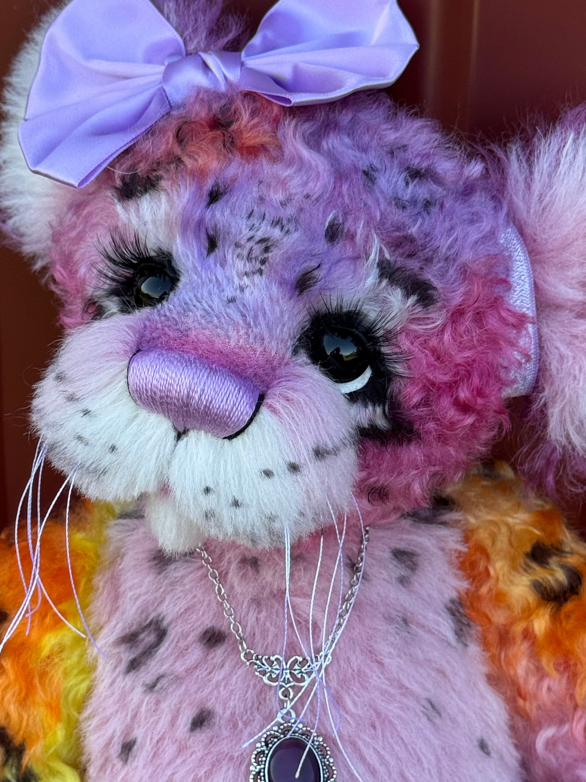 Chwaer - 16" Hand-dyed Mohair and Alpaca artist Fantasy Snow Leopard bear by Emma's Bears - OOAK