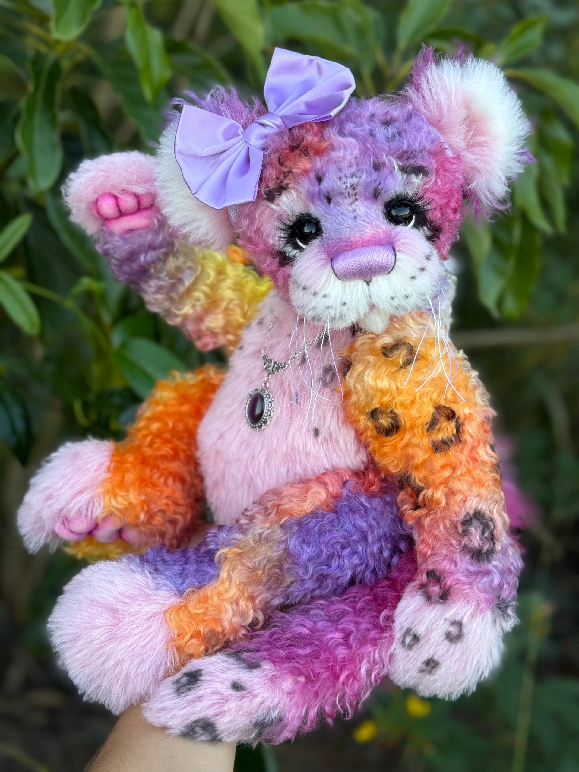Chwaer - 16" Hand-dyed Mohair and Alpaca artist Fantasy Snow Leopard bear by Emma's Bears - OOAK