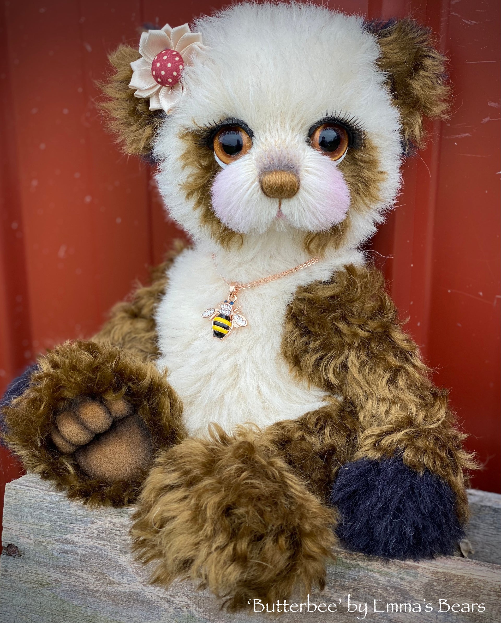 Butterbee - 12" curly kid mohair artist panda bear by Emma's Bears - OOAK
