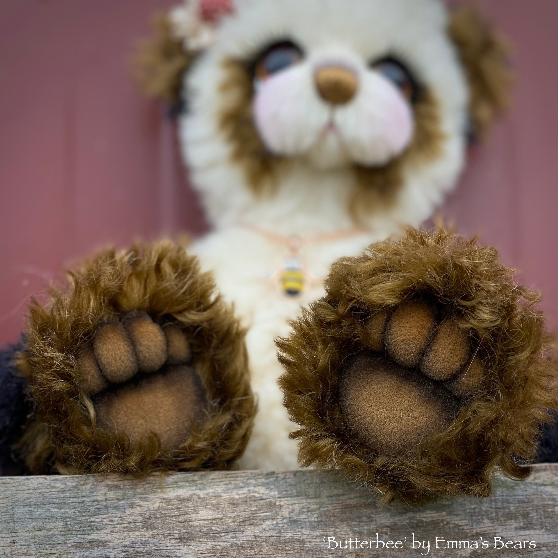 Butterbee - 12" curly kid mohair artist panda bear by Emma's Bears - OOAK