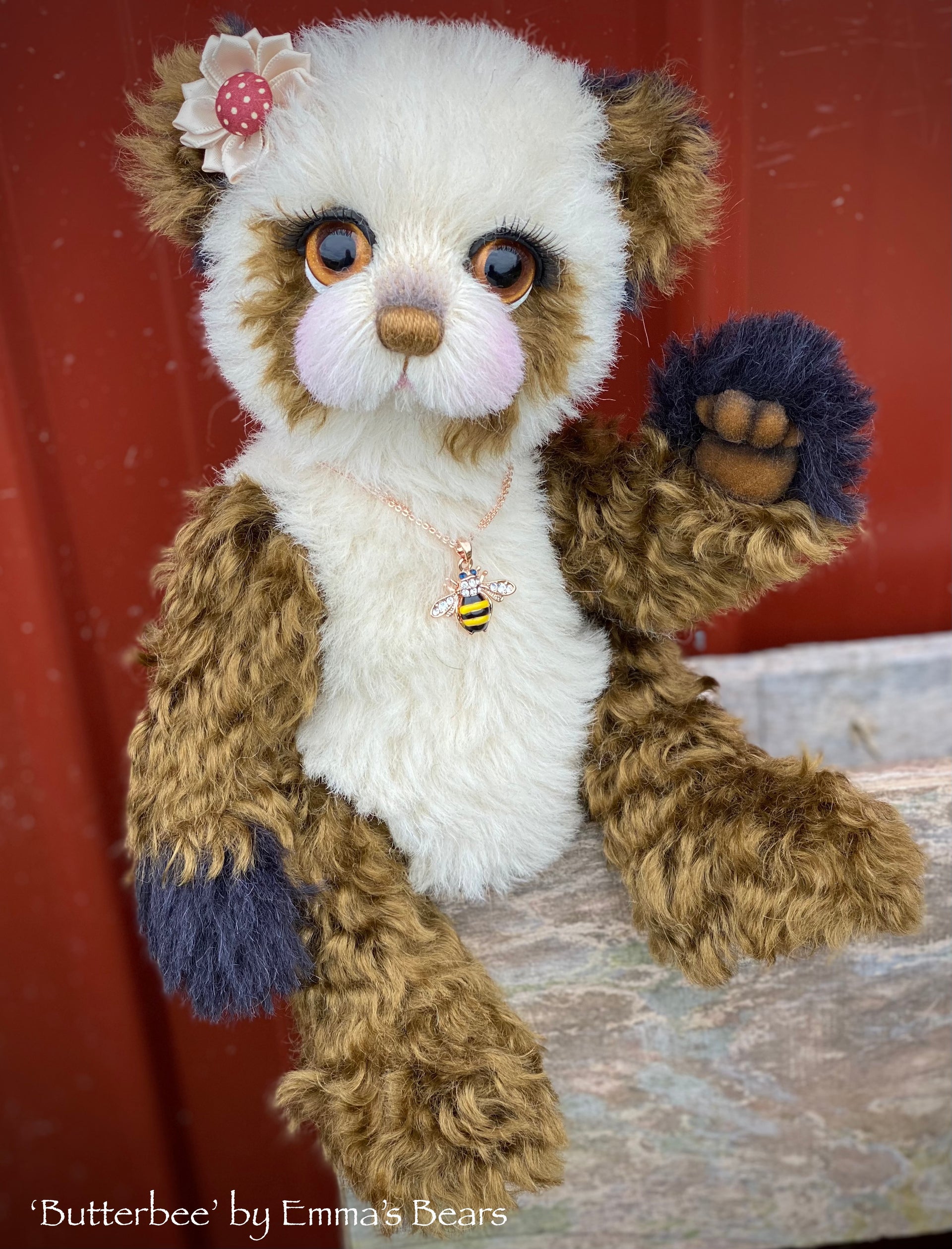 Butterbee - 12" curly kid mohair artist panda bear by Emma's Bears - OOAK