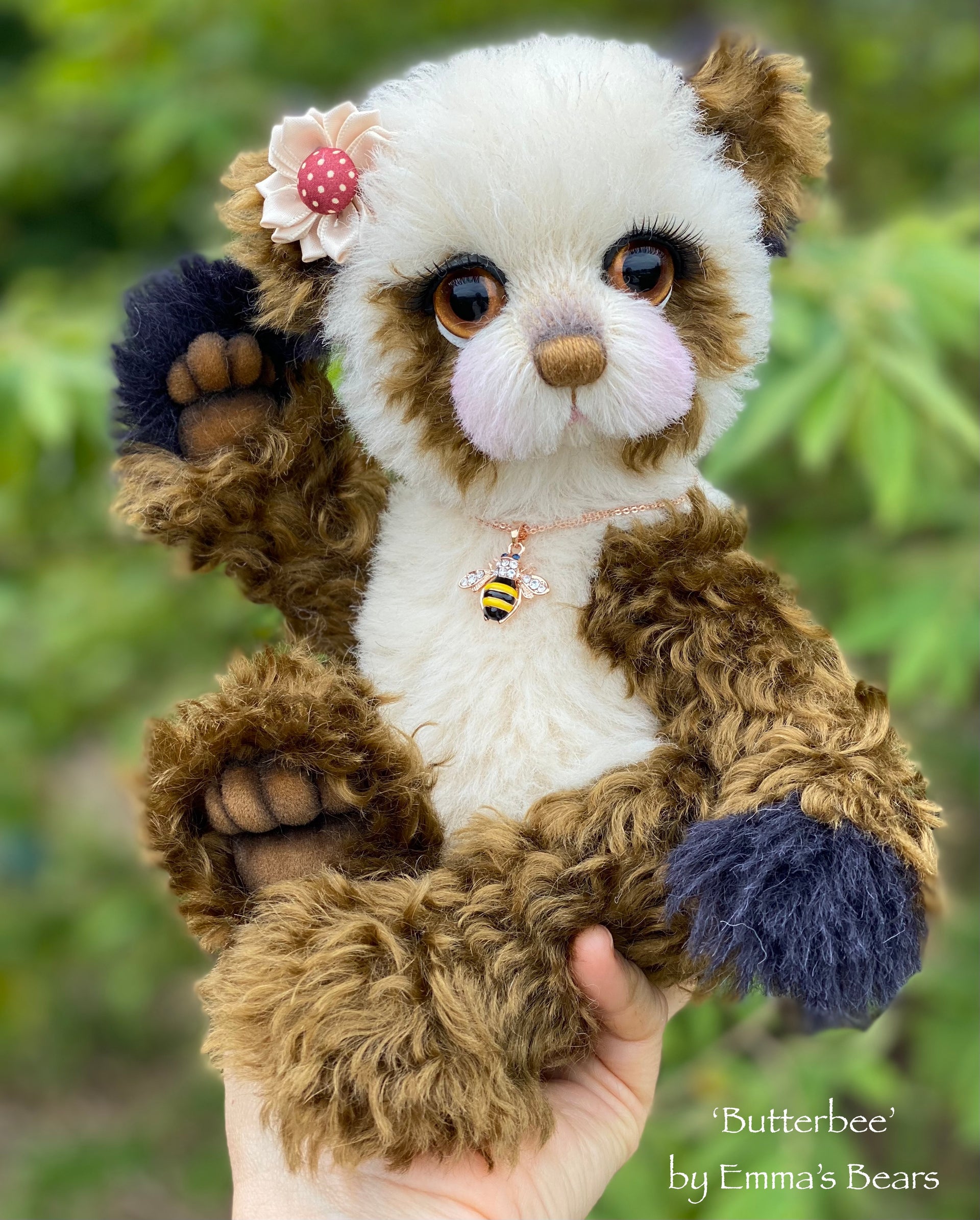 Butterbee - 12" curly kid mohair artist panda bear by Emma's Bears - OOAK