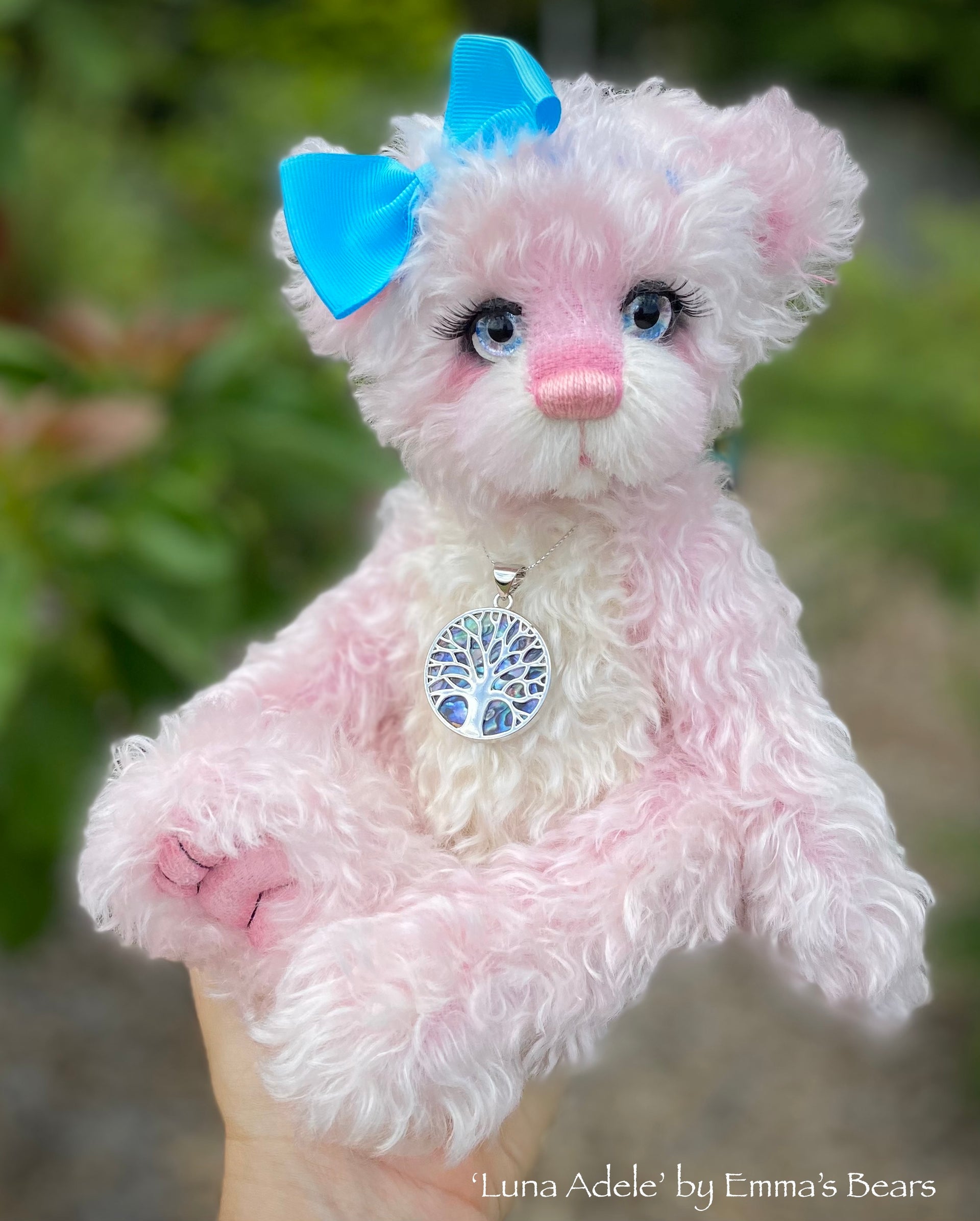 Luna Adele - 12" curly kid mohair artist panda bear by Emma's Bears - OOAK