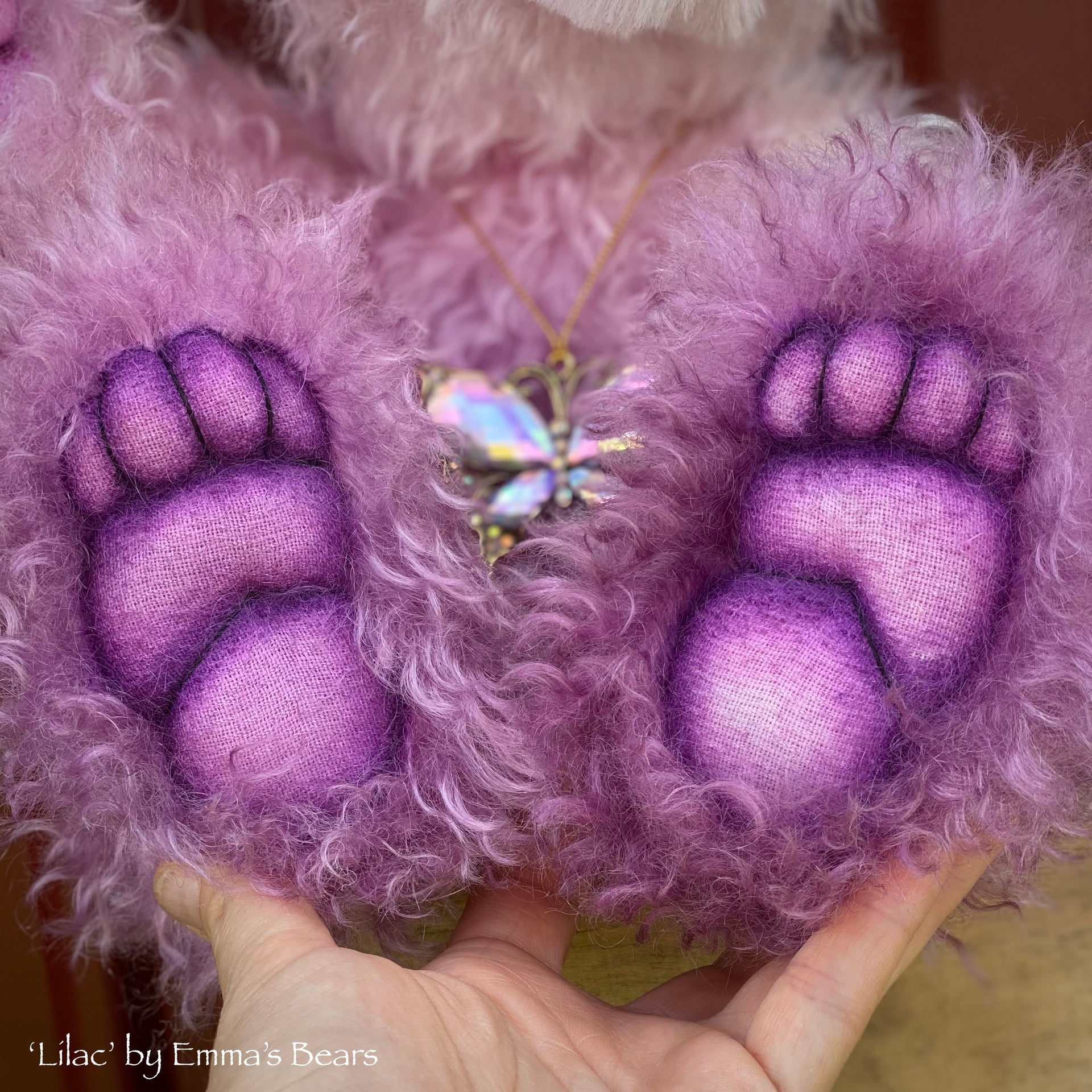 Lilac - 16" Hand-dyed curlylocks mohair Artist Bear by Emmas Bears - OOAK