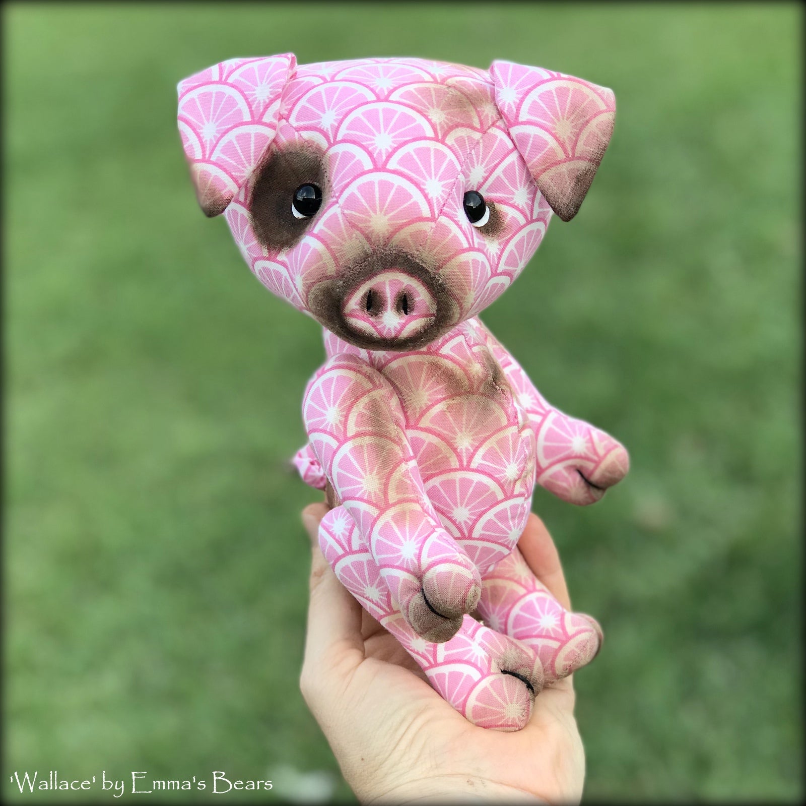 Wallace - 9" COTTON Artist Pig by Emmas Bears - OOAK