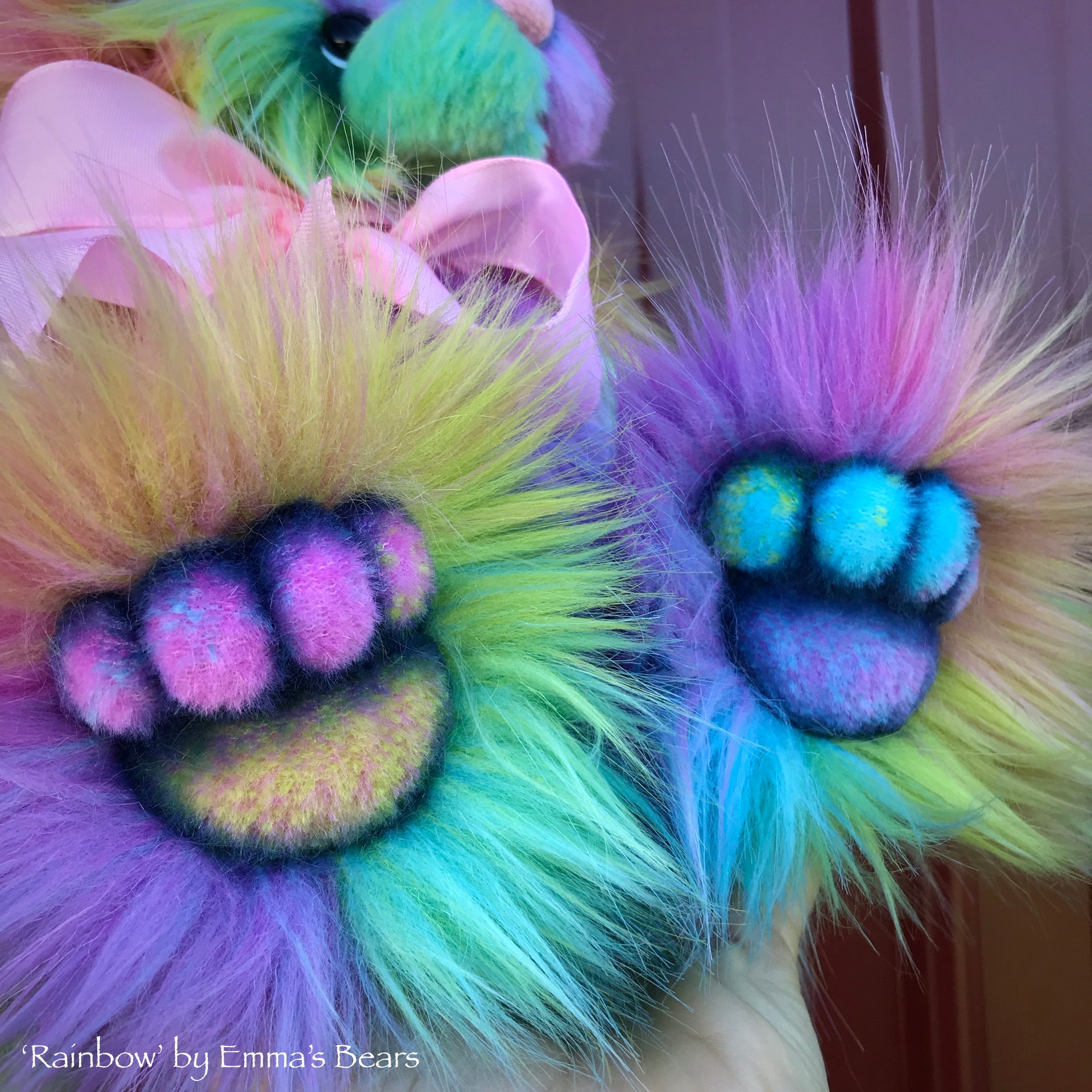 Rainbow - 13" faux fur Artist Bear by Emma's Bears - OOAK