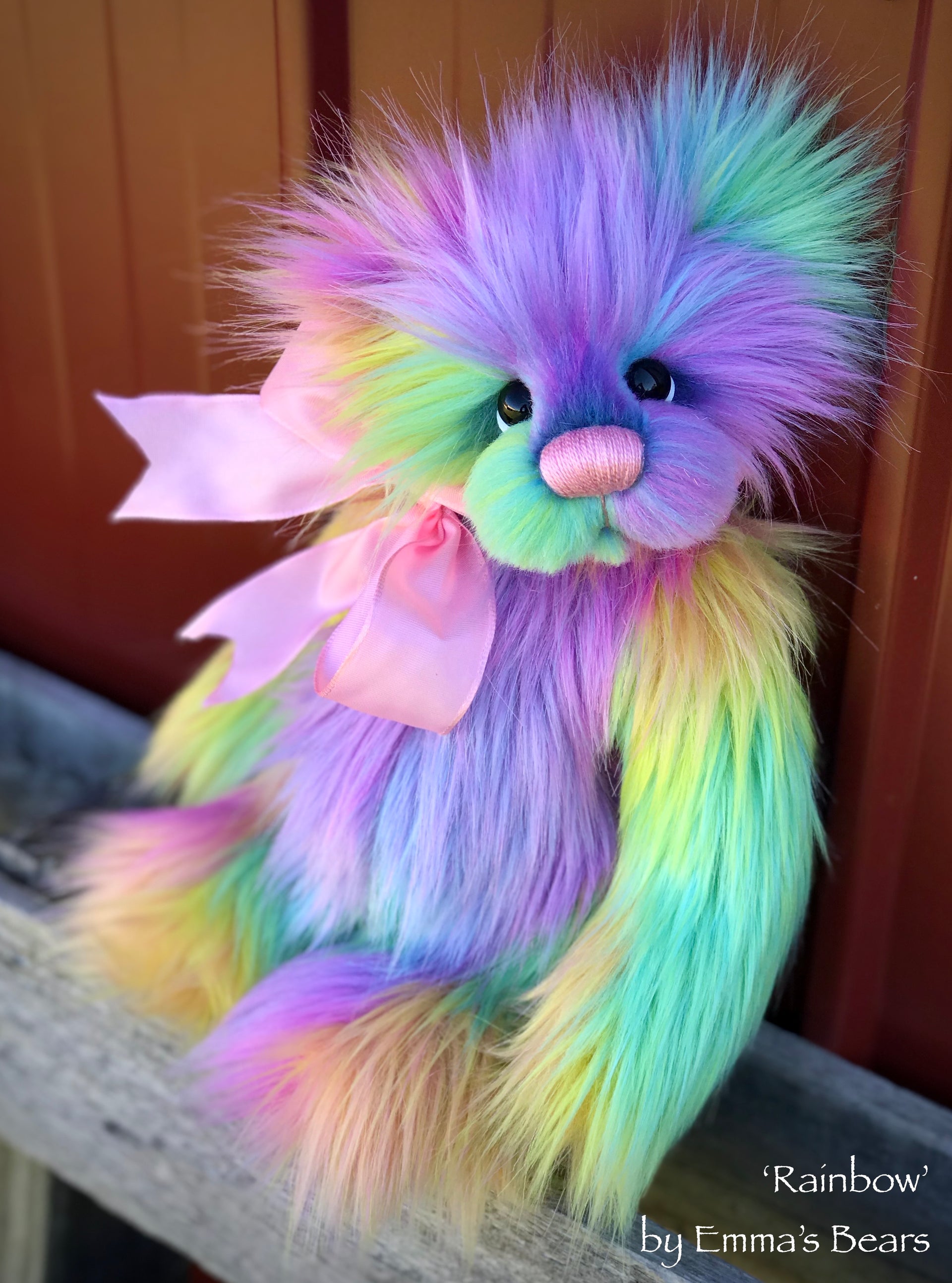 Rainbow - 13" faux fur Artist Bear by Emma's Bears - OOAK