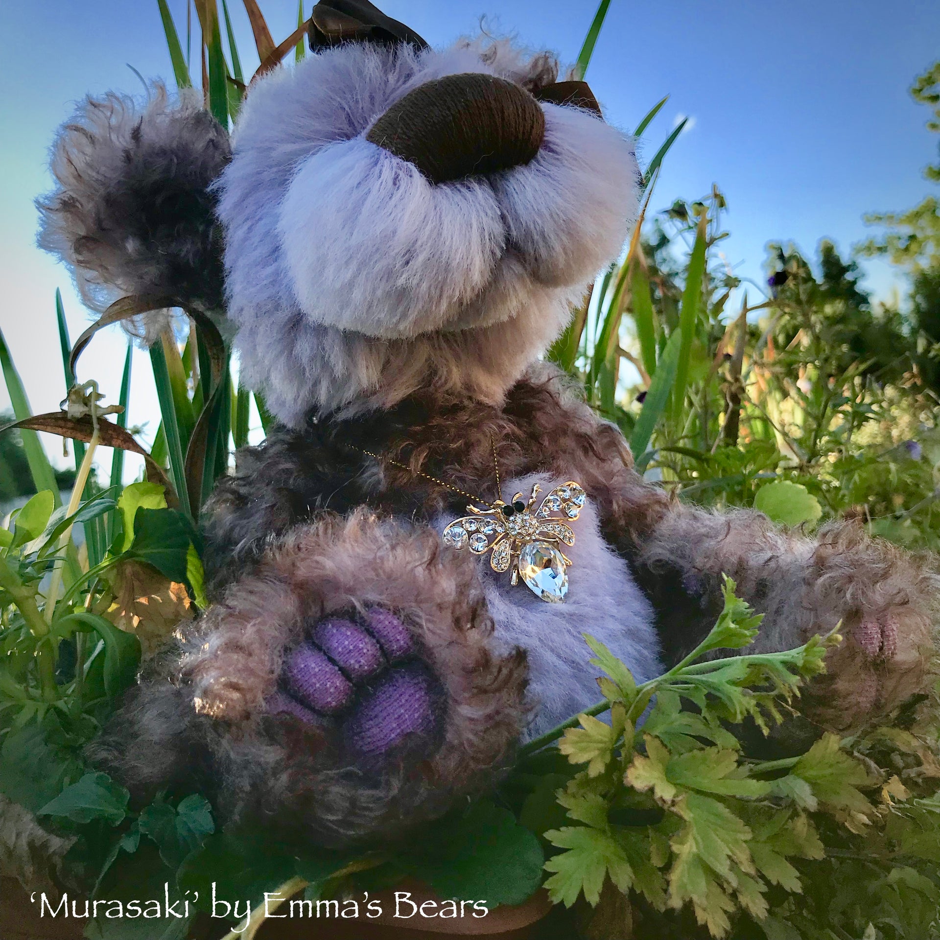Murasaki- 11" Hand Dyed Kid Mohair and Alpaca Artist Bear by Emma's Bears - OOAK