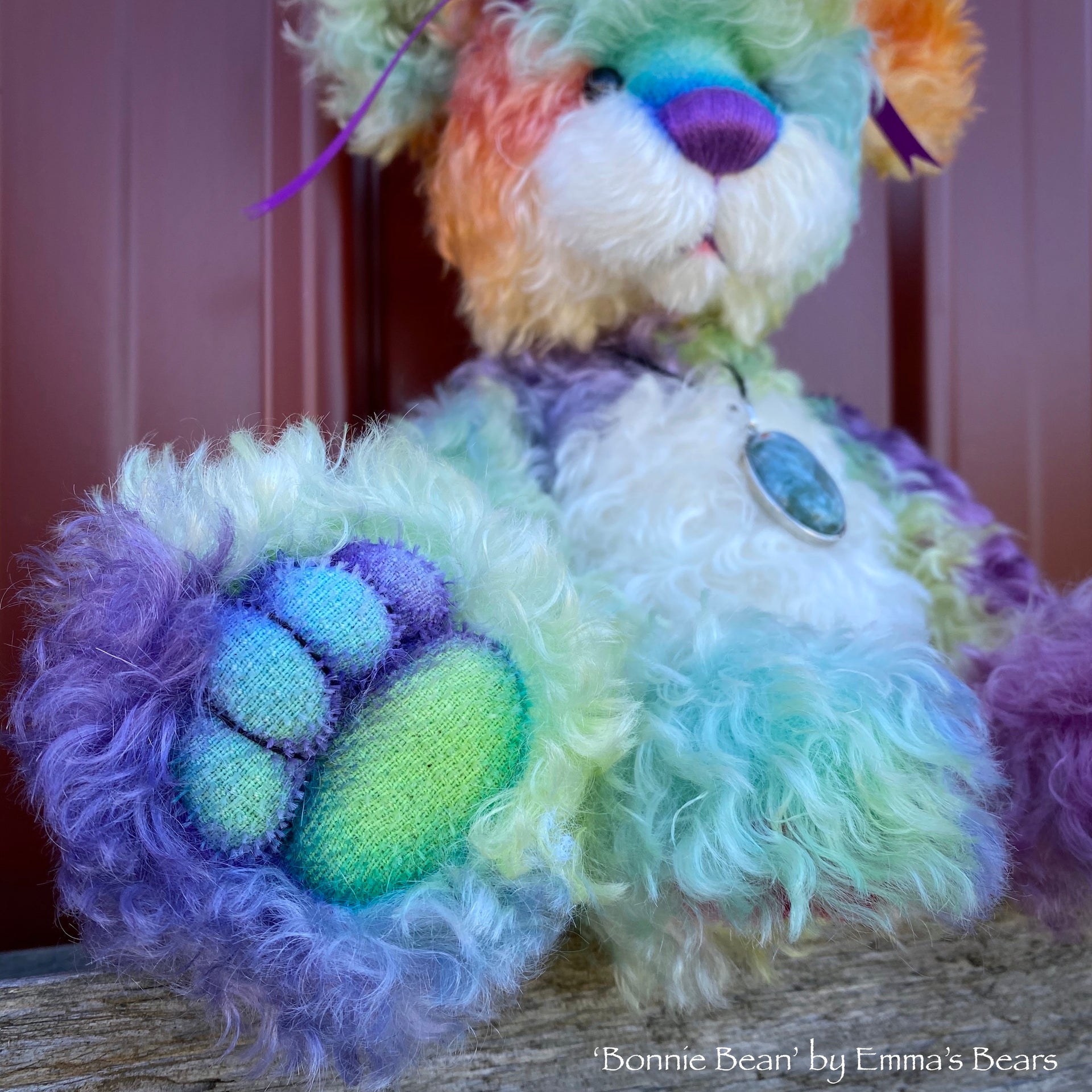 Bonnie Bean - 15" hand dyed rainbow curly kid mohair Artist Bear by Emma's Bears - OOAK