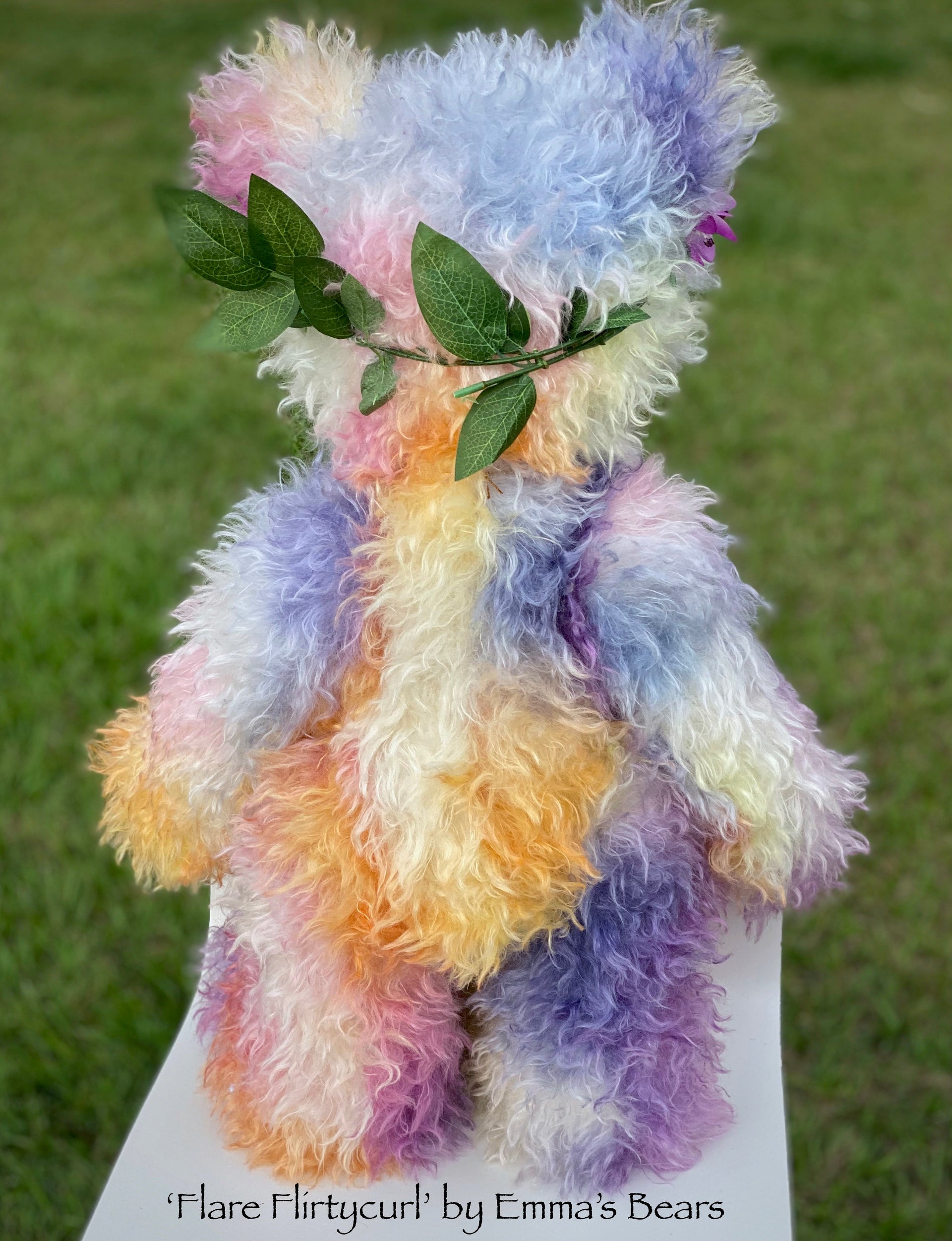 Flare Flirtycurl - 23IN hand dyed rainbow mohair bear by Emmas Bears - OOAK