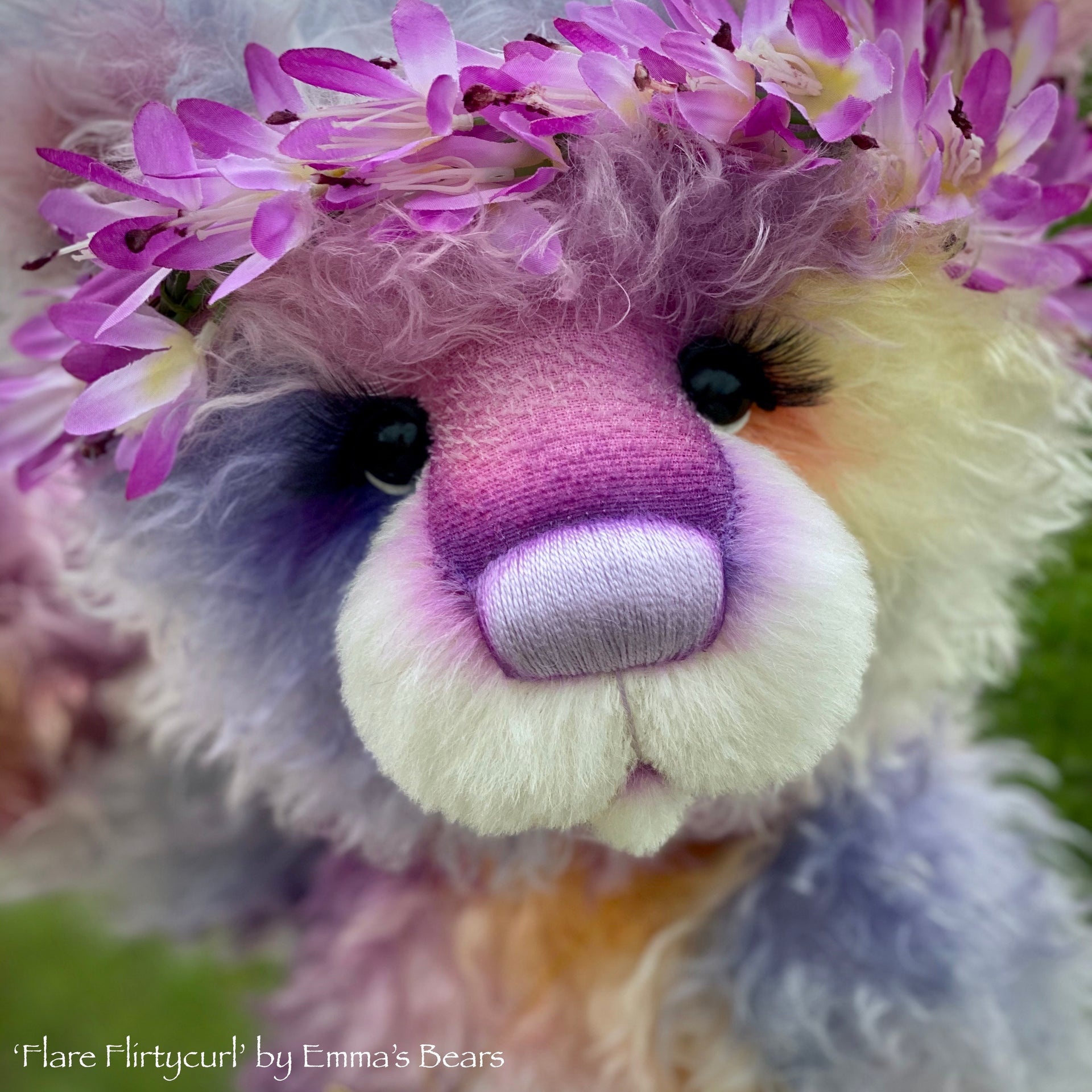 Flare Flirtycurl - 23IN hand dyed rainbow mohair bear by Emmas Bears - OOAK