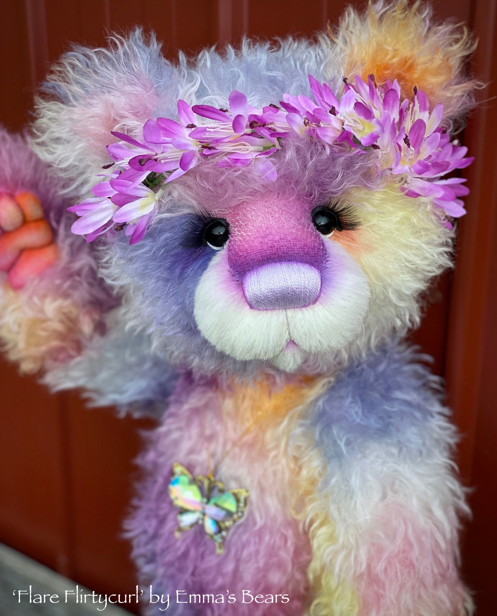 Flare Flirtycurl - 23IN hand dyed rainbow mohair bear by Emmas Bears - OOAK