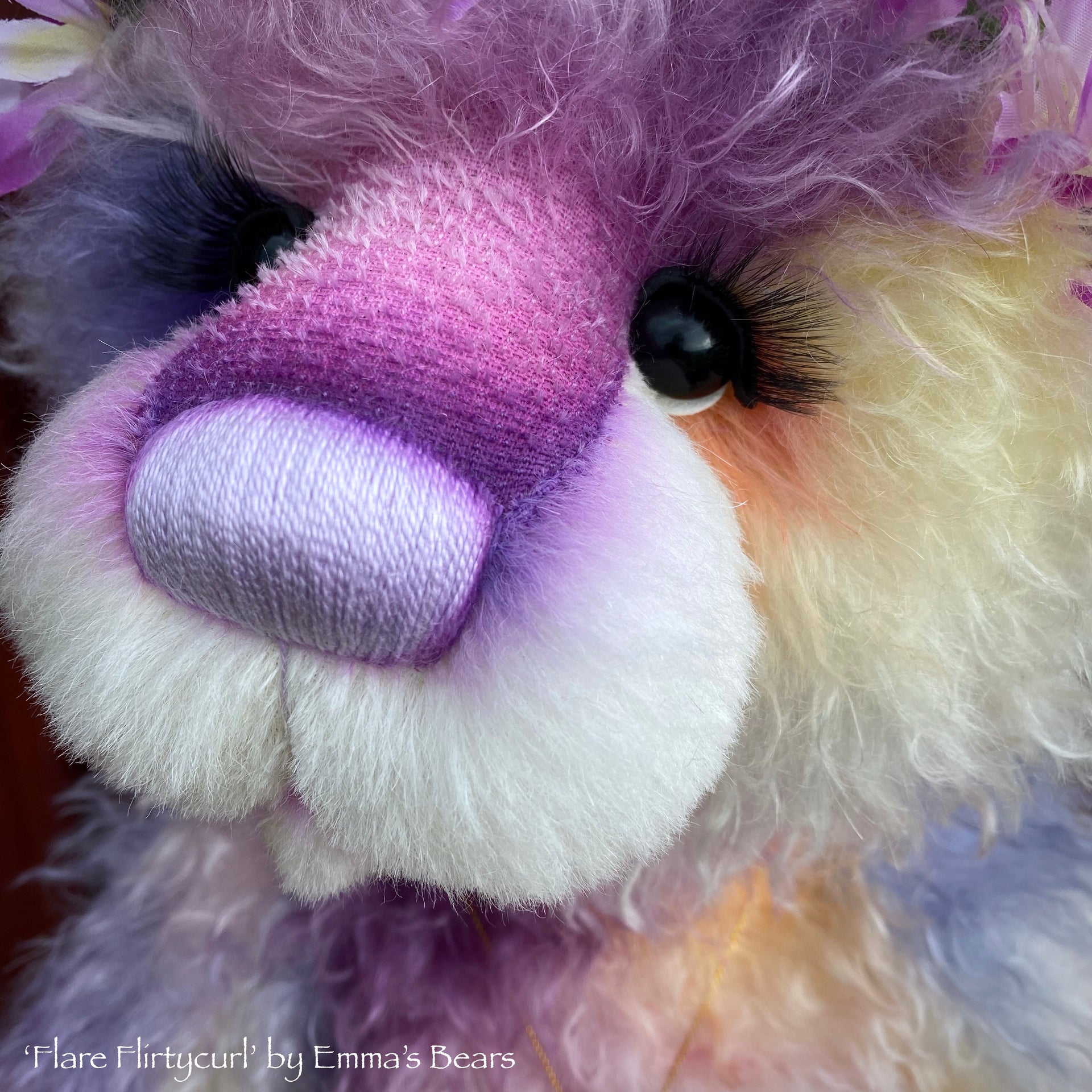 Flare Flirtycurl - 23IN hand dyed rainbow mohair bear by Emmas Bears - OOAK