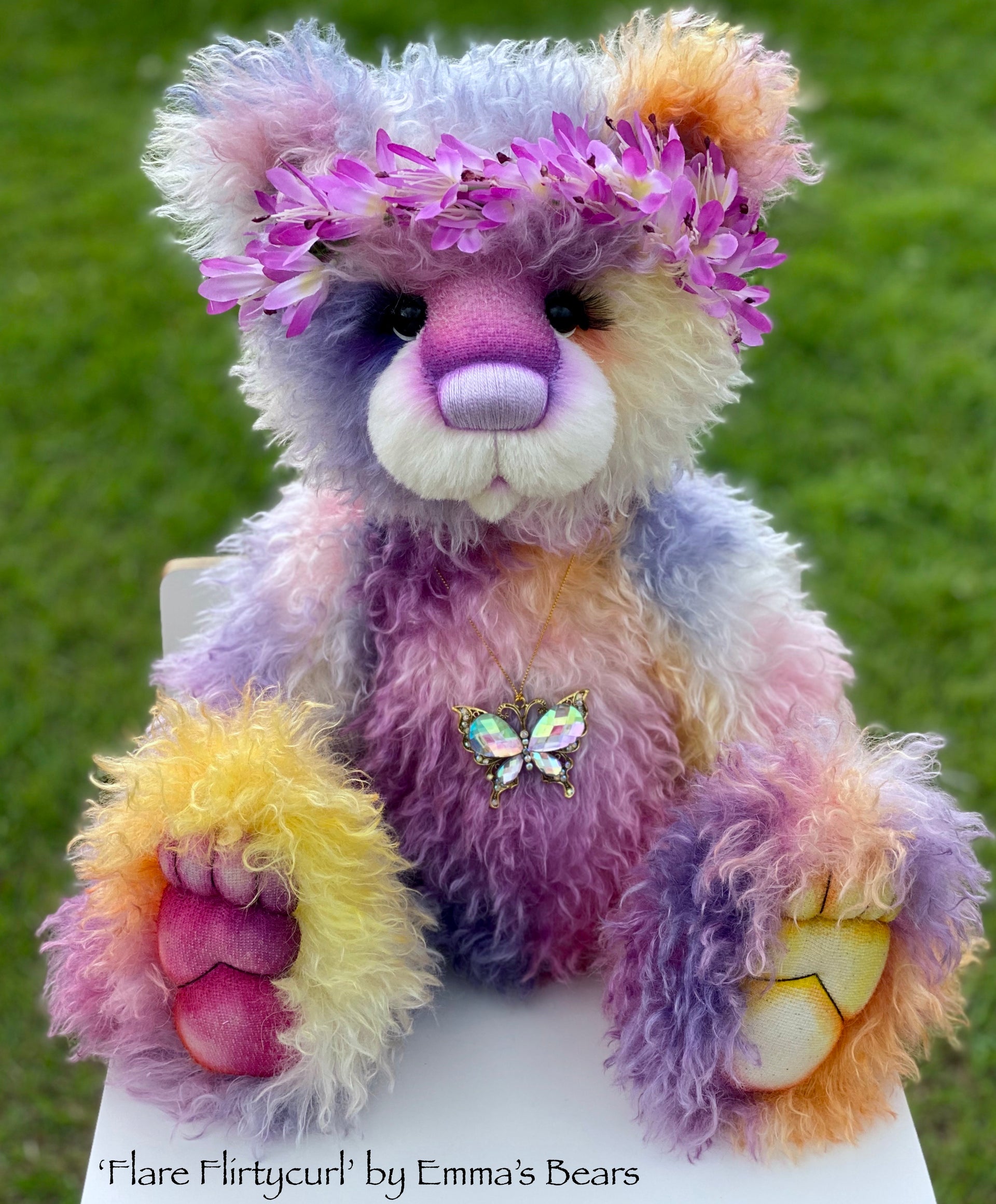 Flare Flirtycurl - 23IN hand dyed rainbow mohair bear by Emmas Bears - OOAK