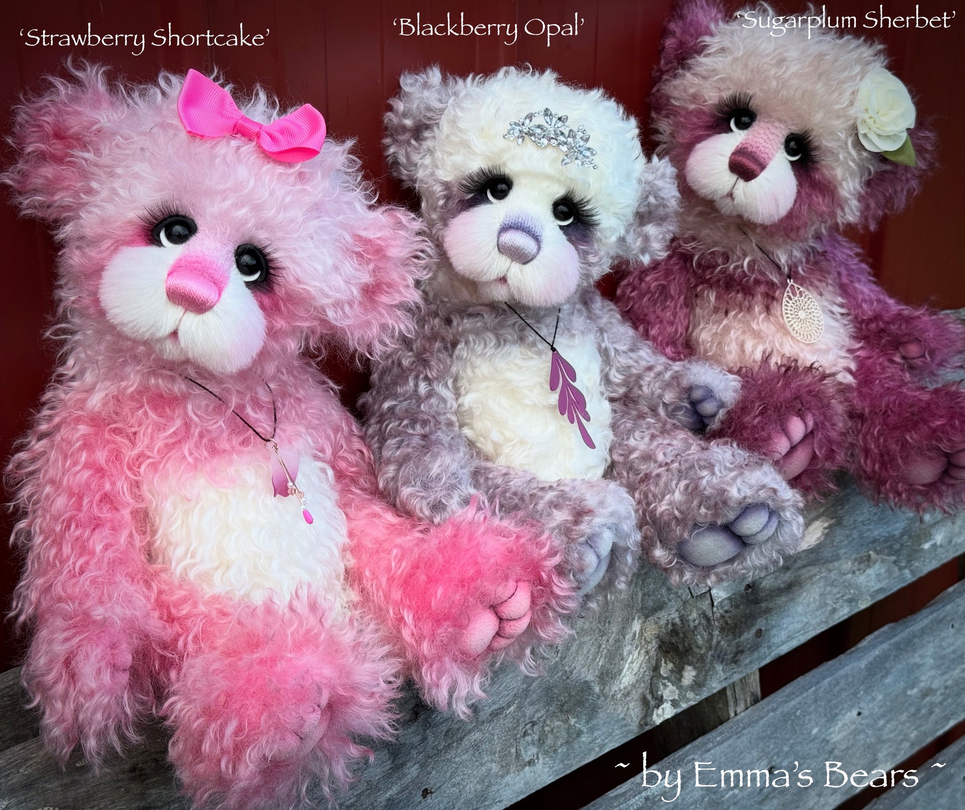 Blackberry Opal - 15" Hand-dyed super curls mohair Artist Bear by Emma's Bears - OOAK