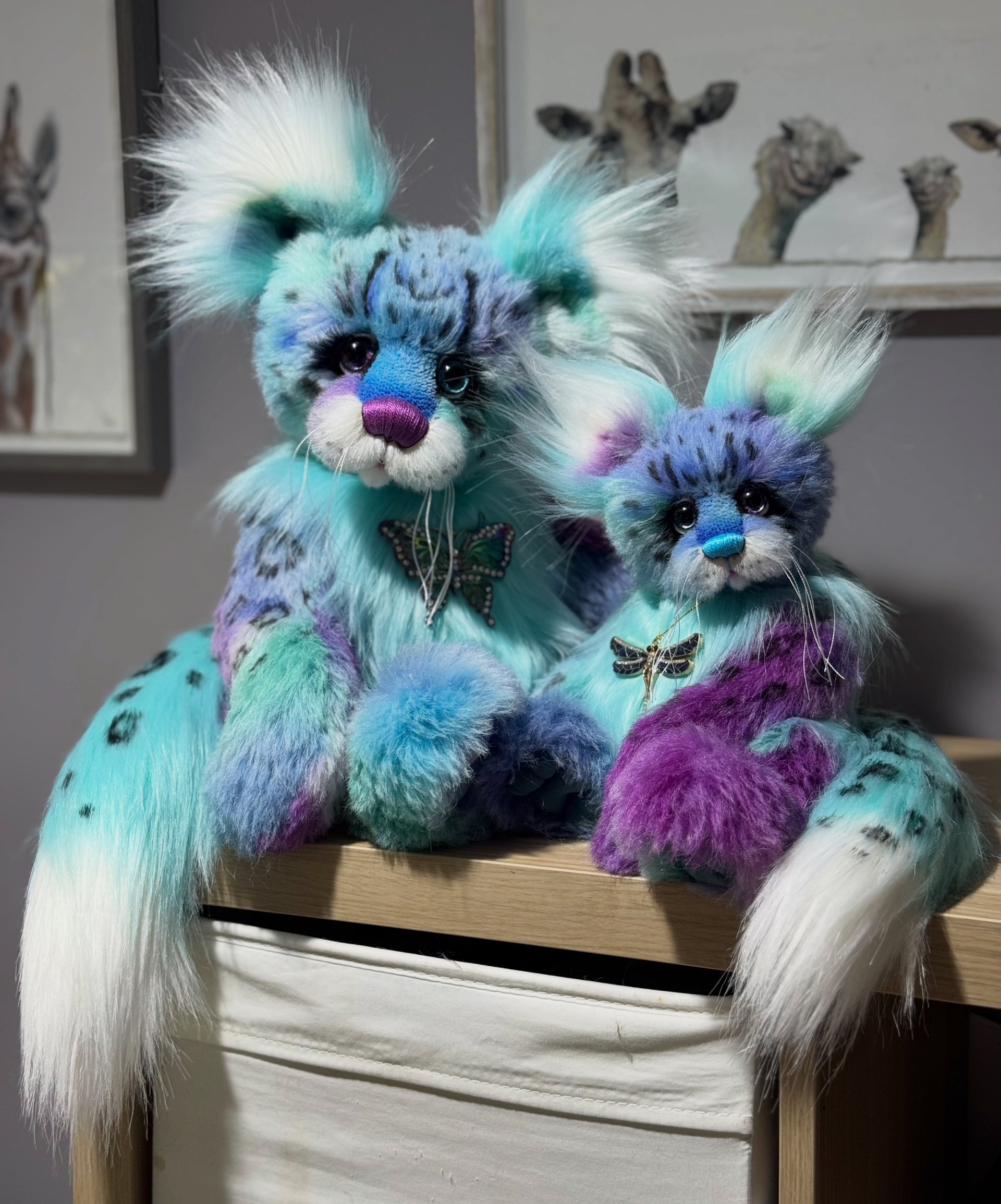 Aurora Papillon - 18" hand dyed alpaca and faux fur snow leopard fantasy bear by Emmas Bears - OOAK