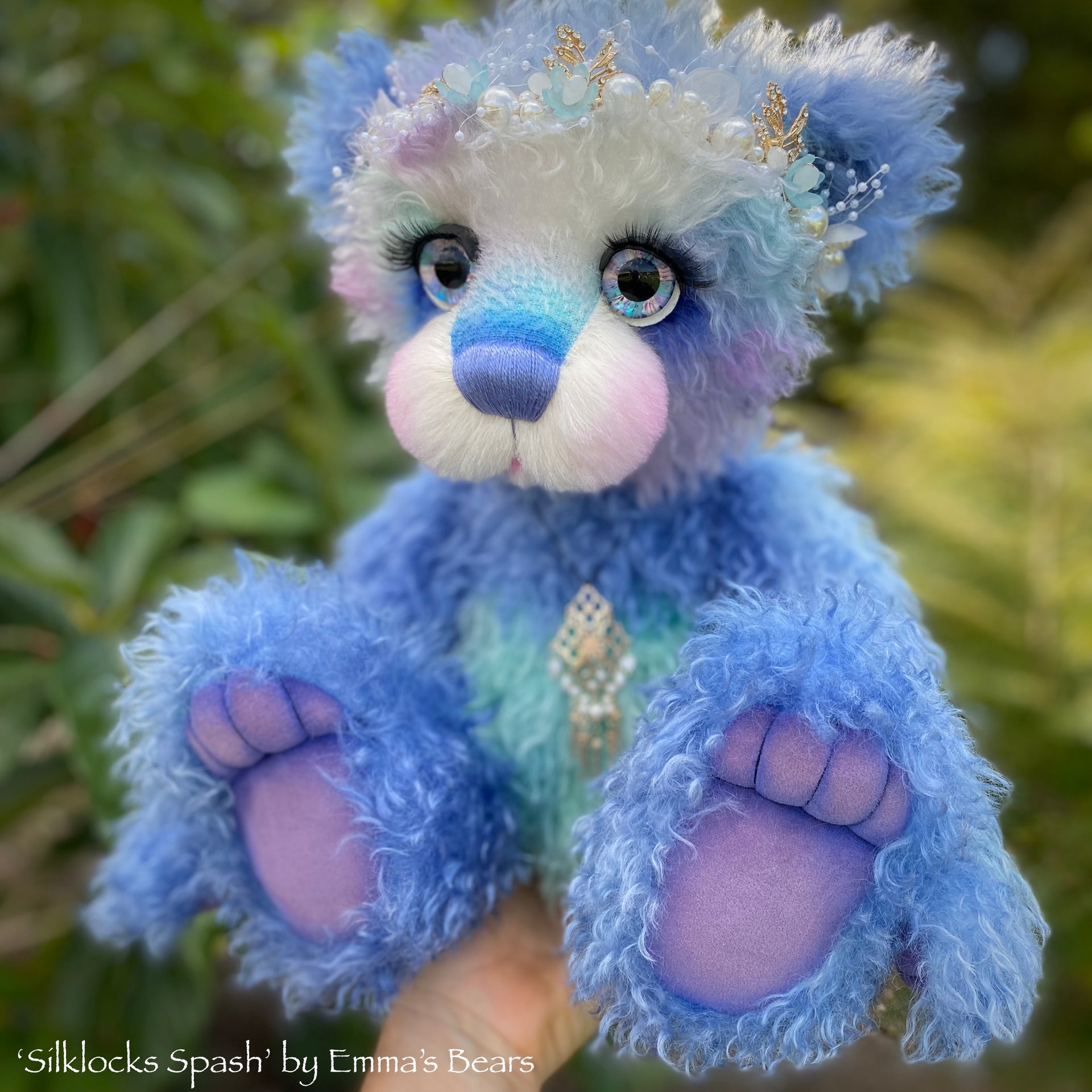 Silklocks Splash - 18" Hand-dyed curlylocks mohair artist bear by Emma's Bears - OOAK