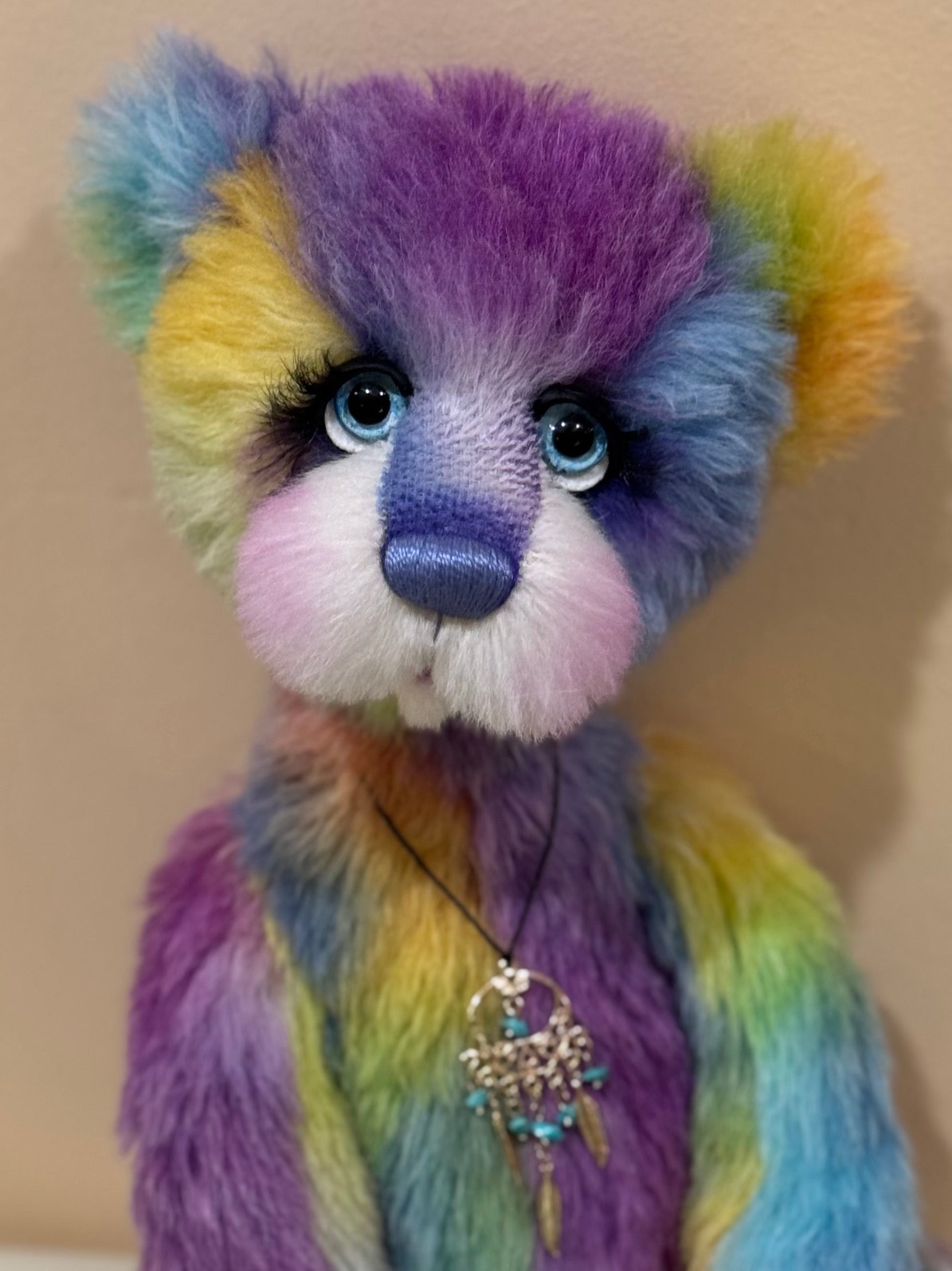 Miss Aurora Starburst - 18" hand dyed alpaca rainbow artist bear by Emmas Bears - OOAK
