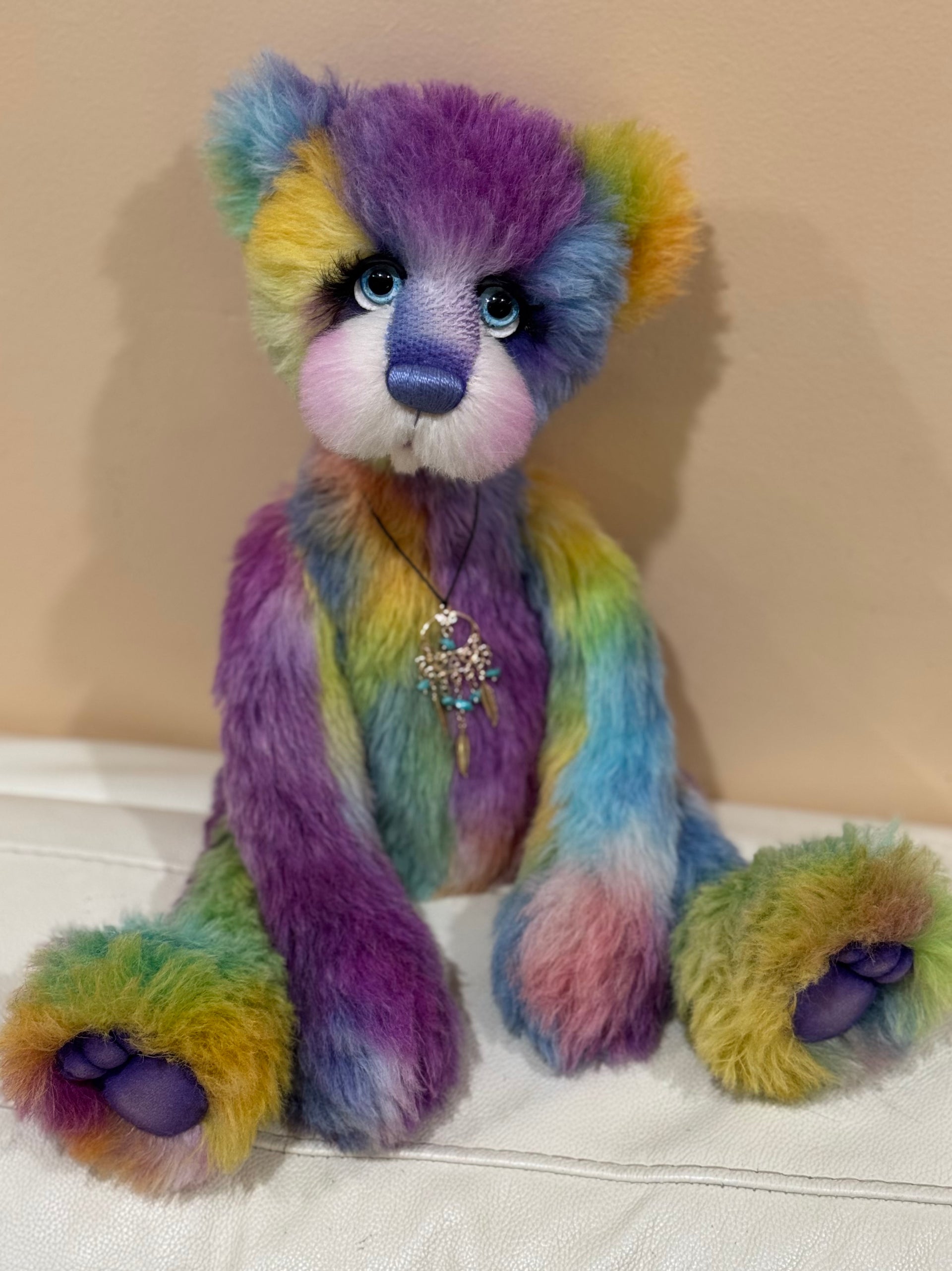 Miss Aurora Starburst - 18" hand dyed alpaca rainbow artist bear by Emmas Bears - OOAK