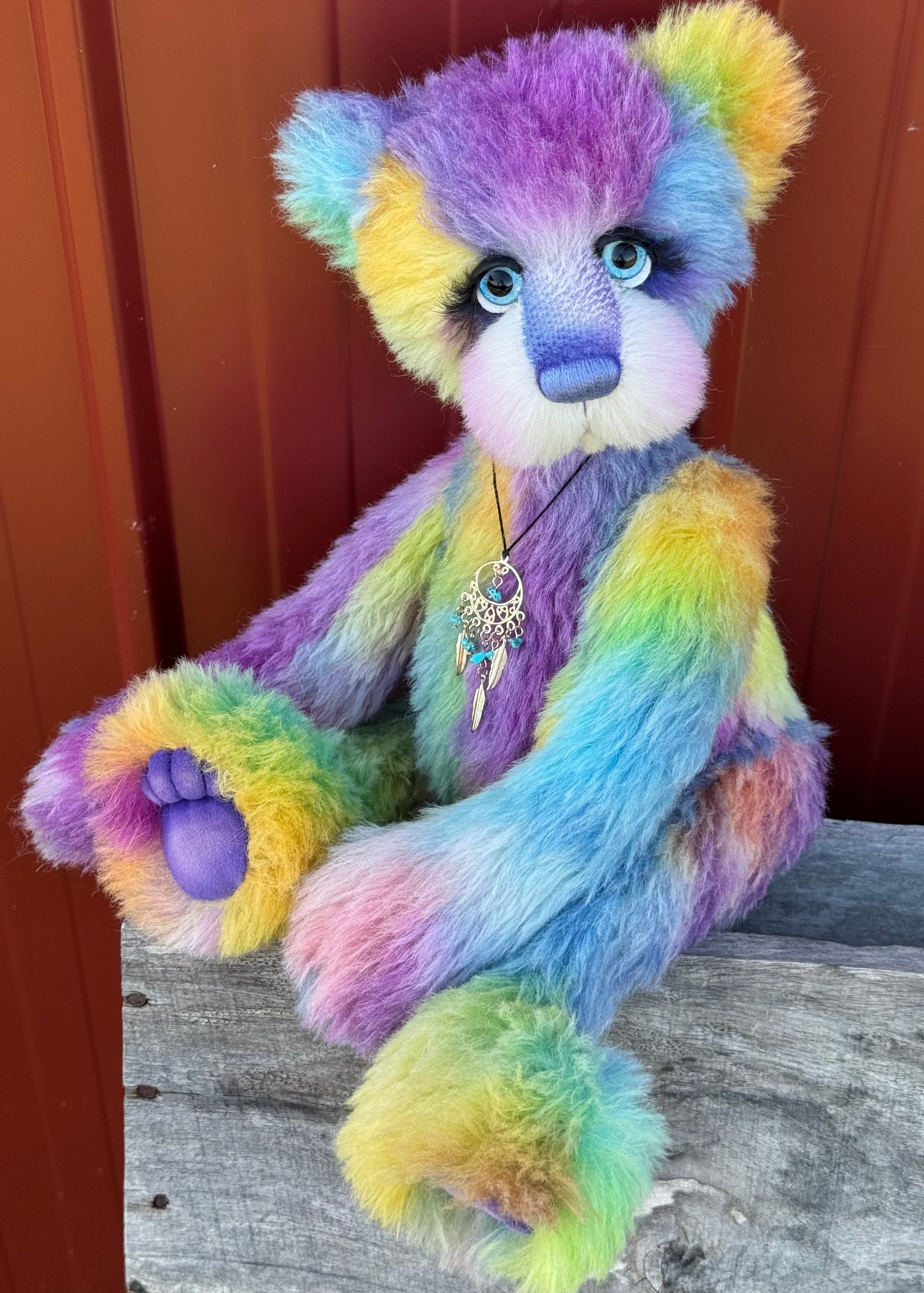 Miss Aurora Starburst - 18" hand dyed alpaca rainbow artist bear by Emmas Bears - OOAK