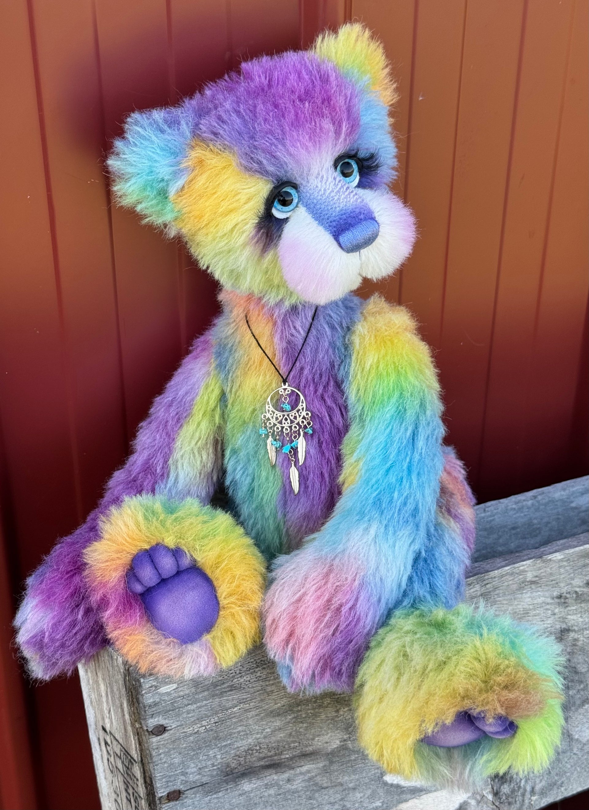 Miss Aurora Starburst - 18" hand dyed alpaca rainbow artist bear by Emmas Bears - OOAK