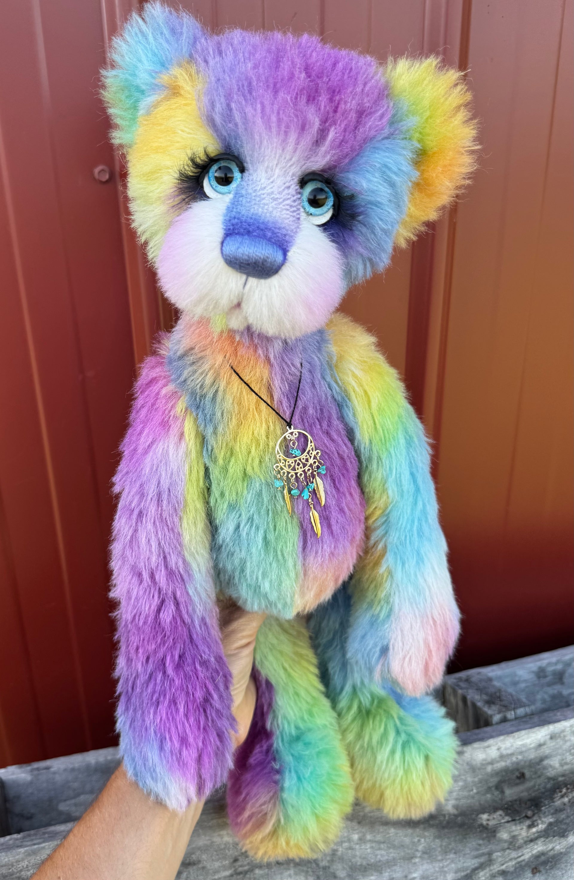 Miss Aurora Starburst - 18" hand dyed alpaca rainbow artist bear by Emmas Bears - OOAK
