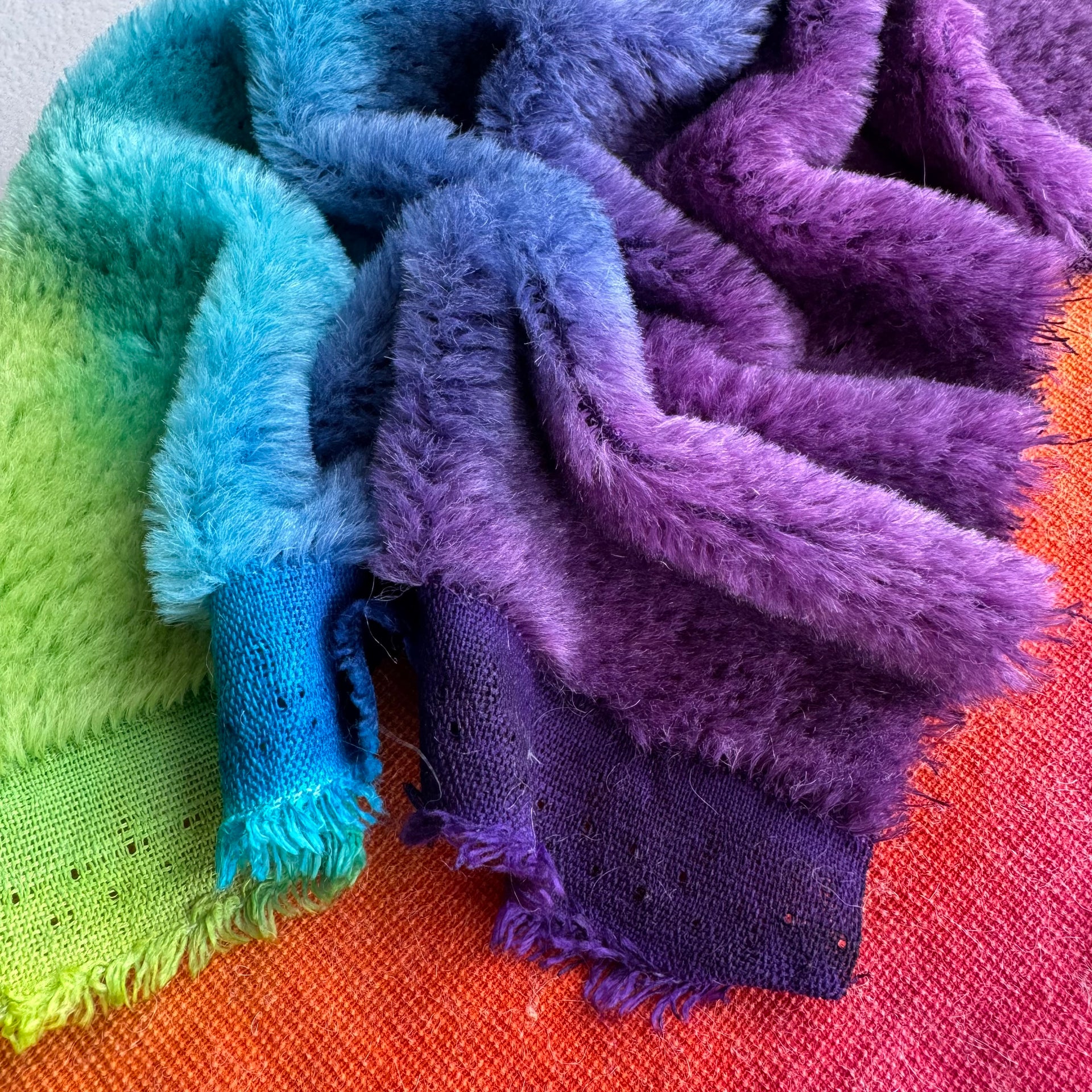 10mm Alpaca  - Hand Dyed Wind Whipped Rainbow - Fat 1/8m  - FEB069