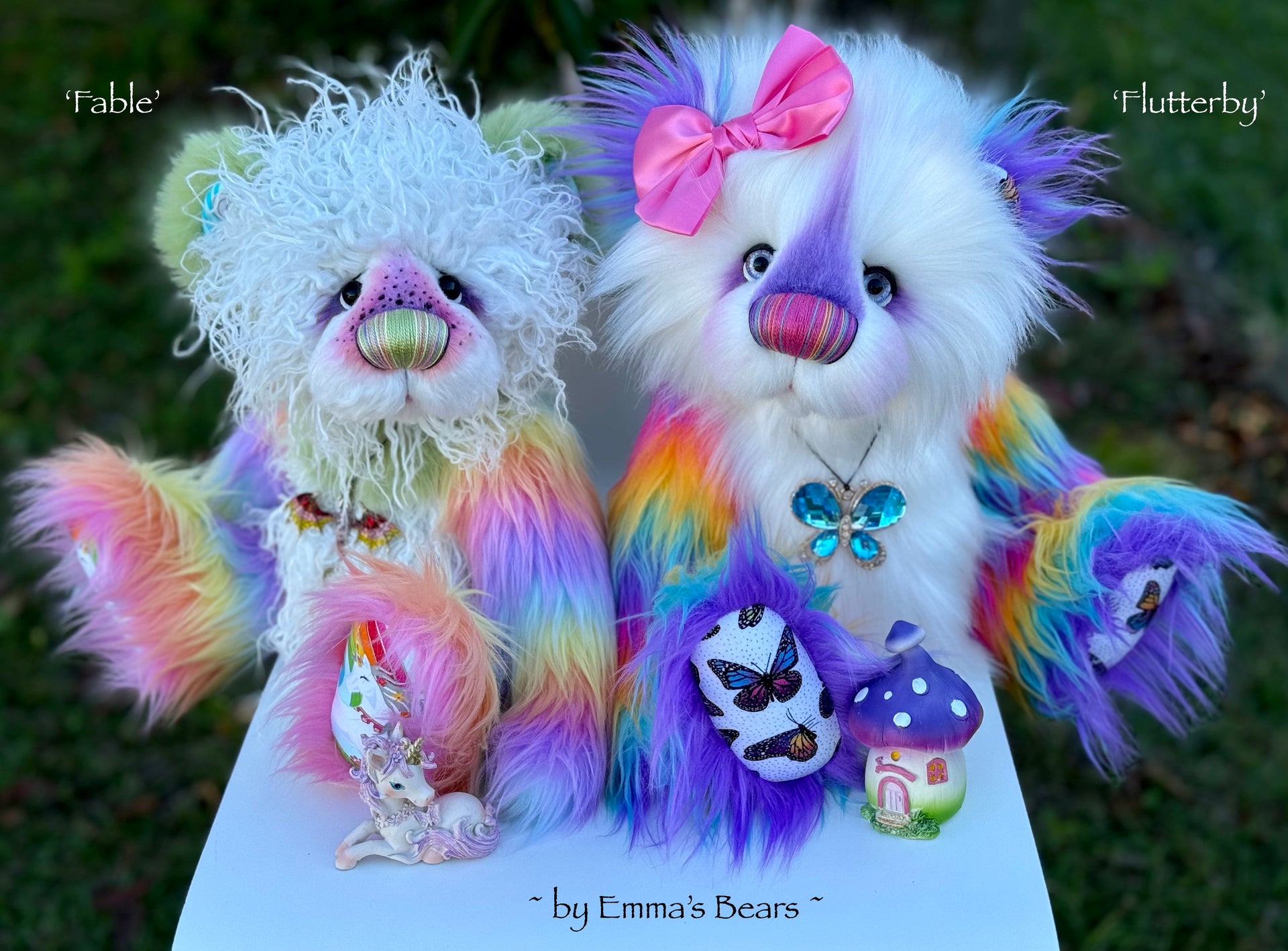 Flutterby - 15" Rainbow Faux Fur Artist Bear by Emmas Bears - OOAK