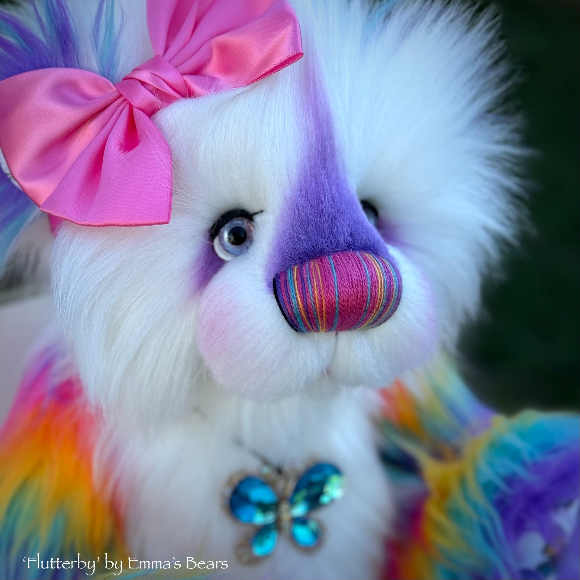 Flutterby - 15" Rainbow Faux Fur Artist Bear by Emmas Bears - OOAK