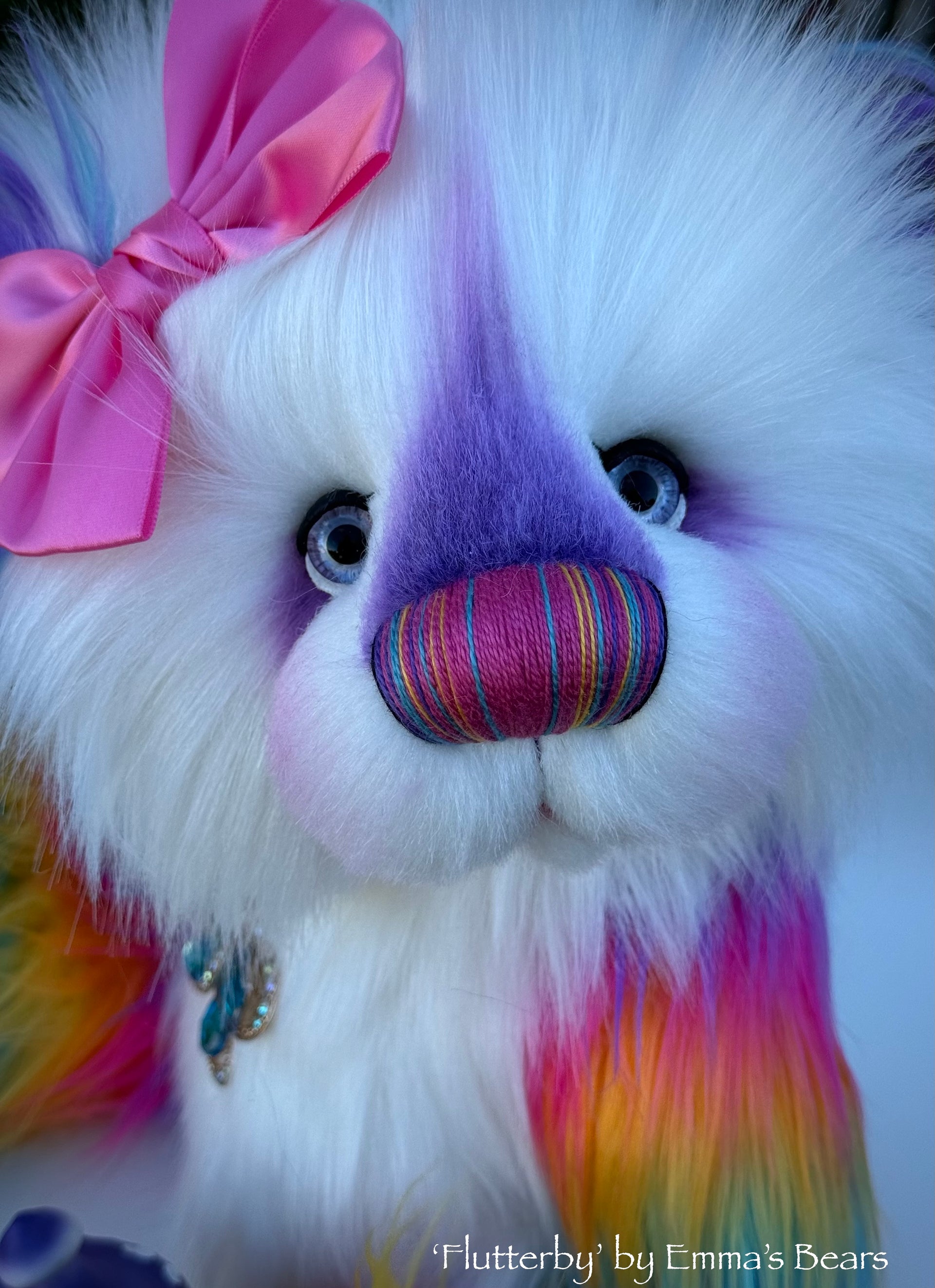 Flutterby - 15" Rainbow Faux Fur Artist Bear by Emmas Bears - OOAK