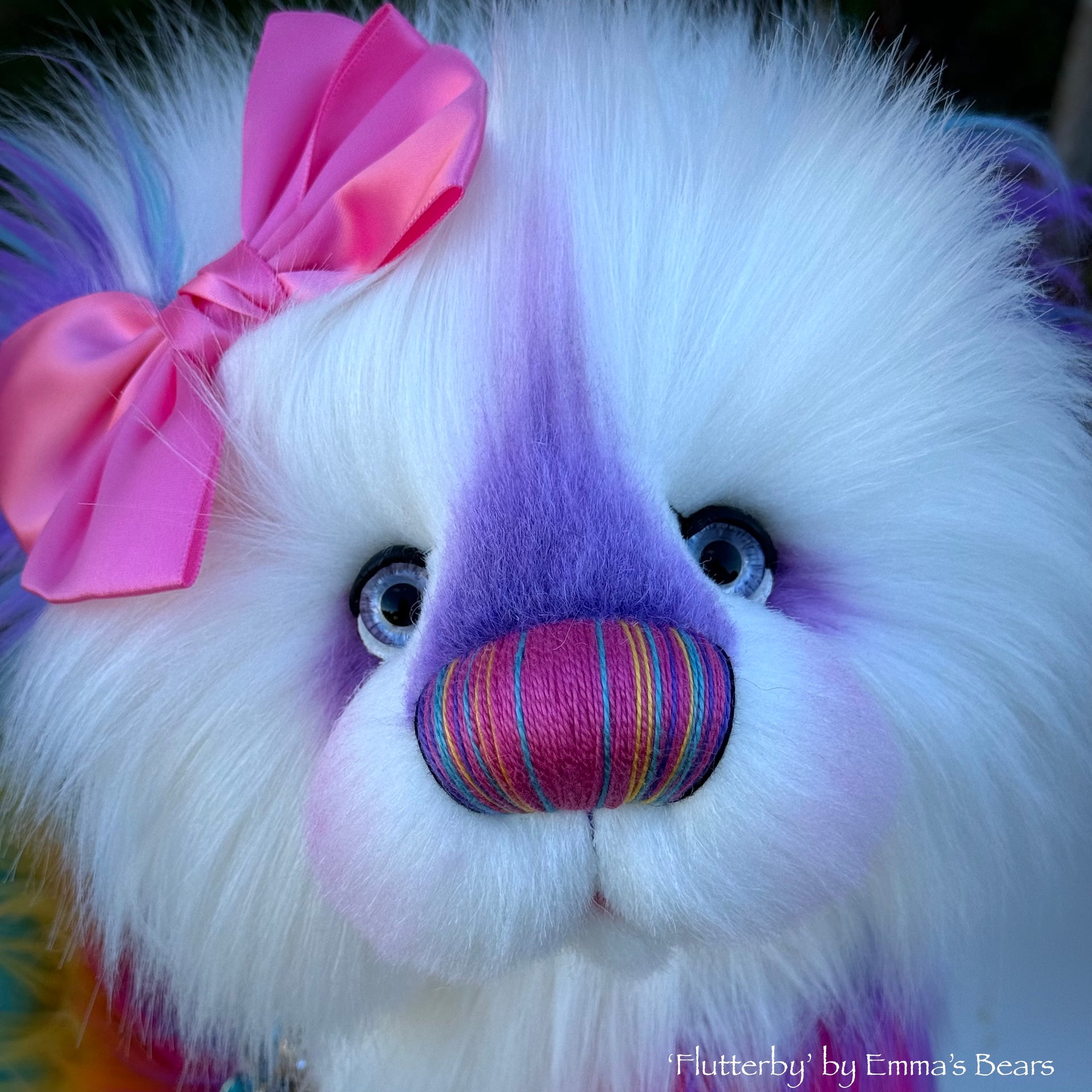 Flutterby - 15" Rainbow Faux Fur Artist Bear by Emmas Bears - OOAK