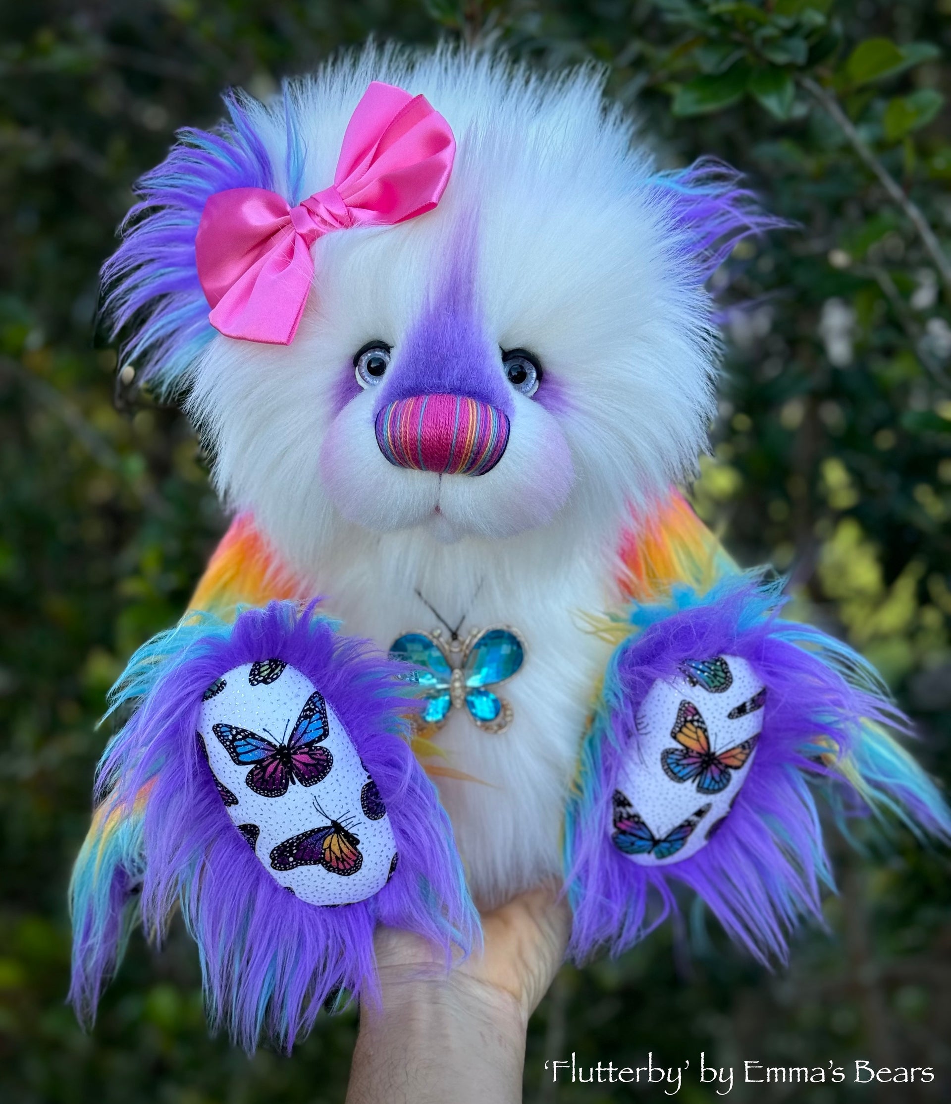 Flutterby - 15" Rainbow Faux Fur Artist Bear by Emmas Bears - OOAK