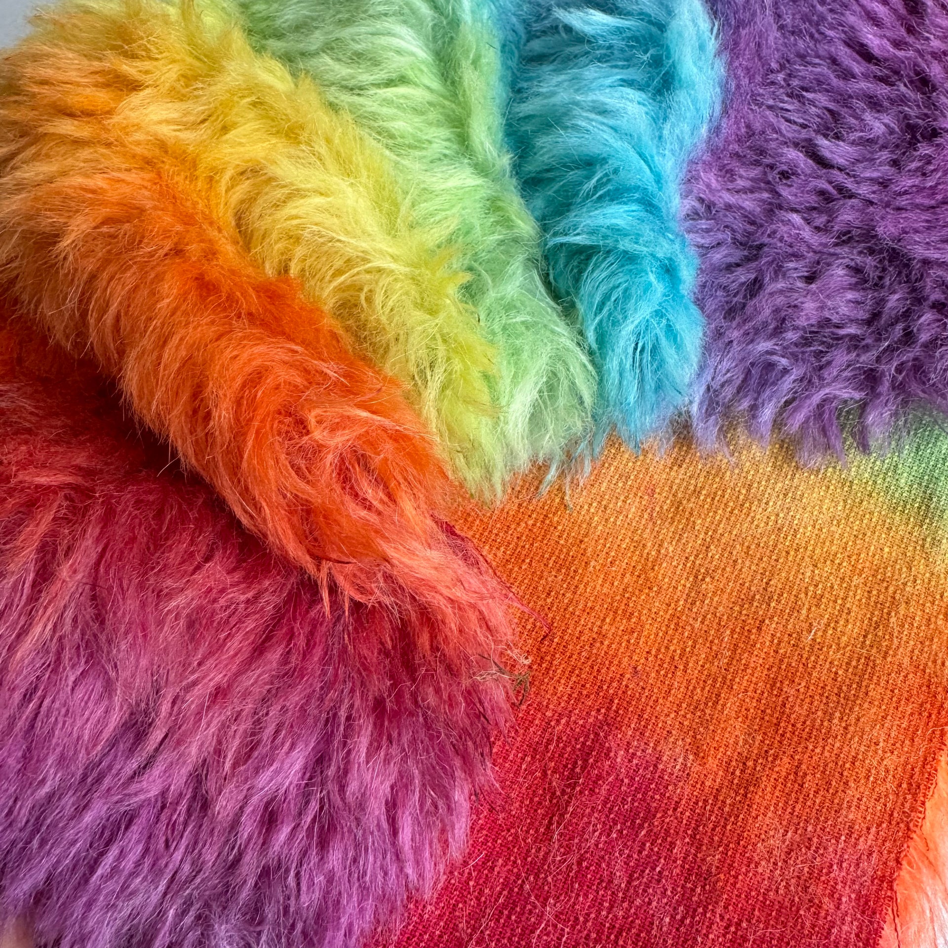 Long Alpaca - Hand Dyed Bright Rainbow - Fat 1/8m - FEB099