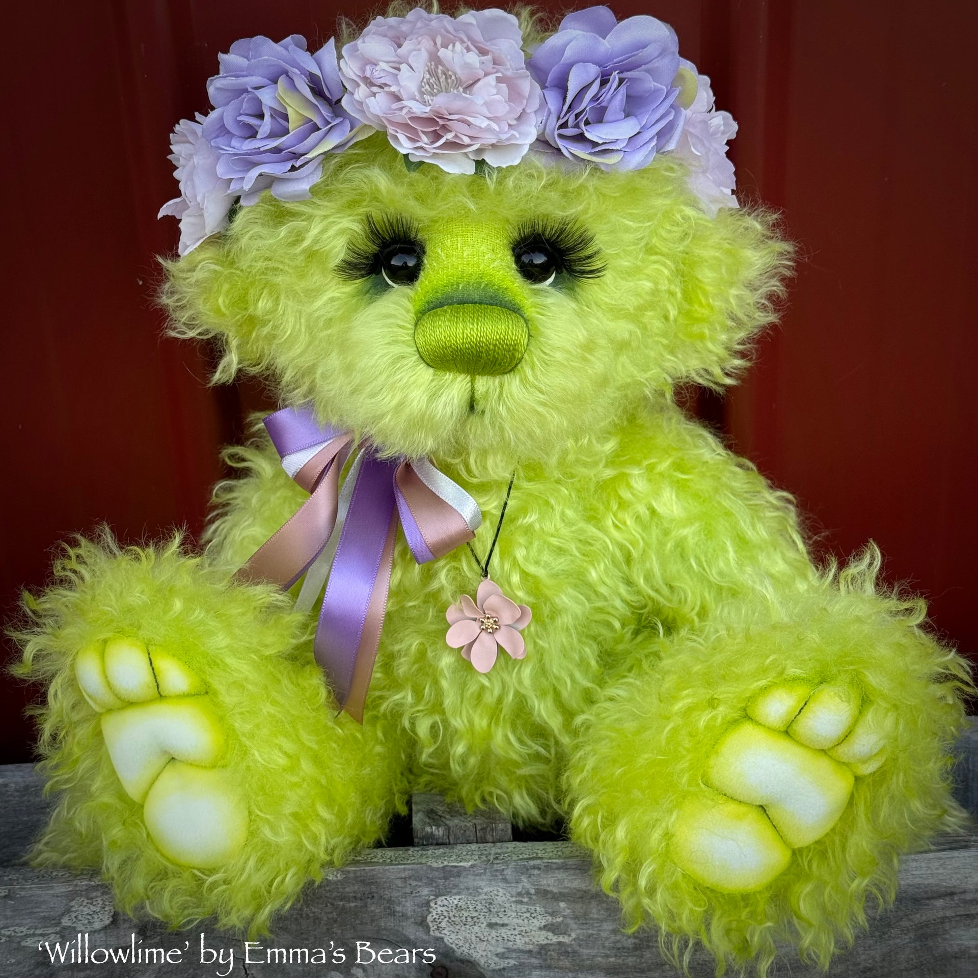 Willowlime - 16" Hand-Dyed Curlylocks Mohair Bear by Emma's Bears - OOAK