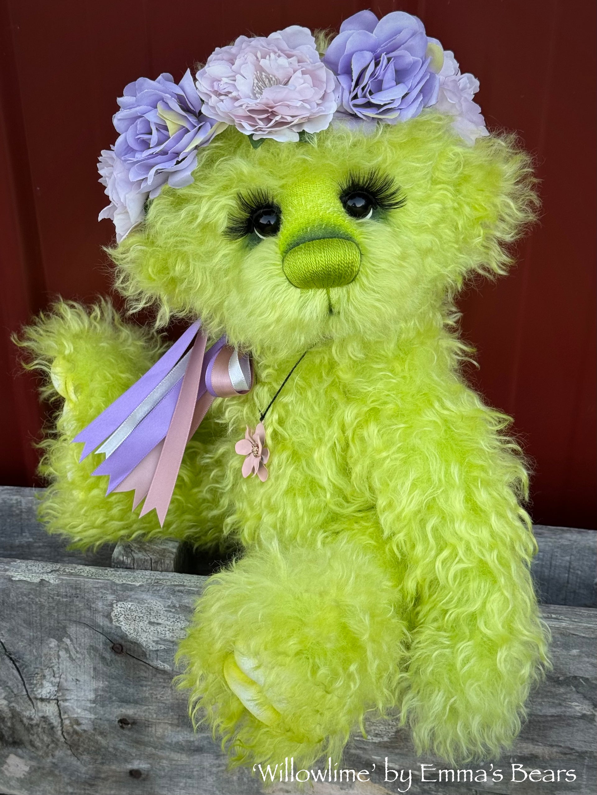 Willowlime - 16" Hand-Dyed Curlylocks Mohair Bear by Emma's Bears - OOAK