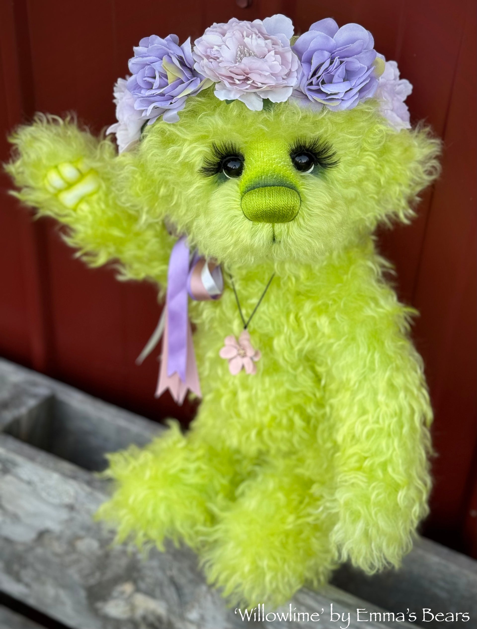 Willowlime - 16" Hand-Dyed Curlylocks Mohair Bear by Emma's Bears - OOAK