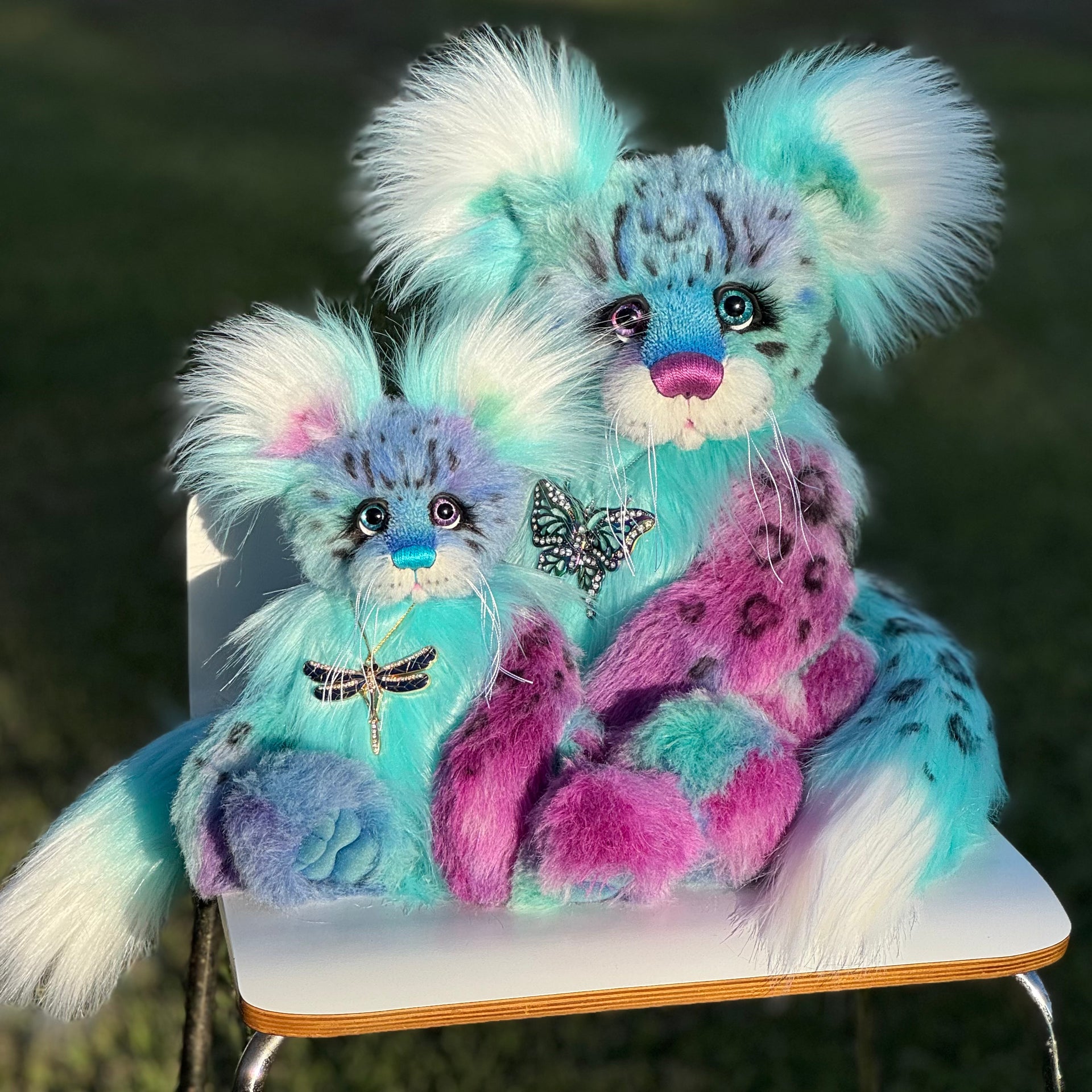 Luna Wisp - 12" hand dyed alpaca and faux fur winged snow leopard fantasy bear by Emmas Bears - OOAK