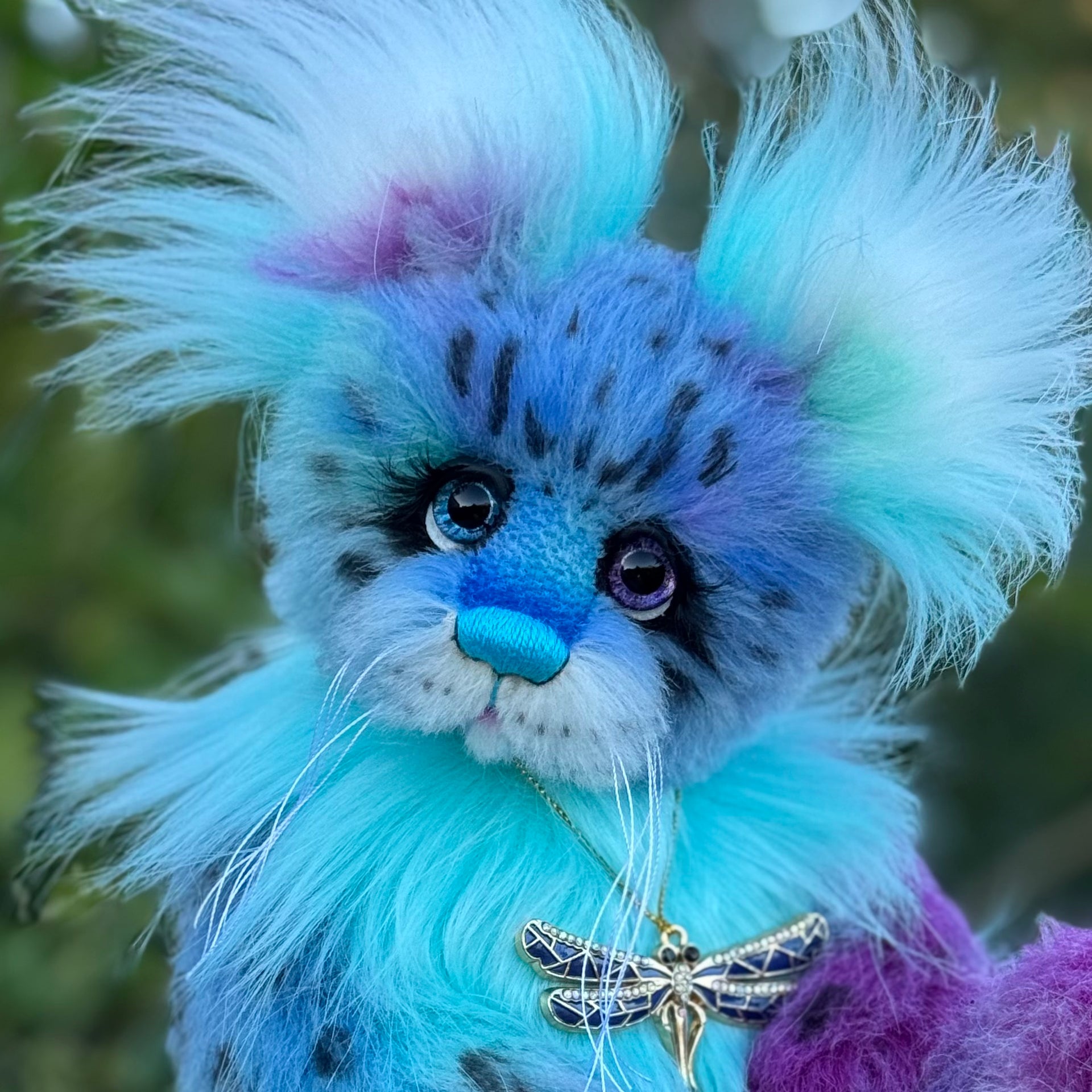 Luna Wisp - 12" hand dyed alpaca and faux fur winged snow leopard fantasy bear by Emmas Bears - OOAK