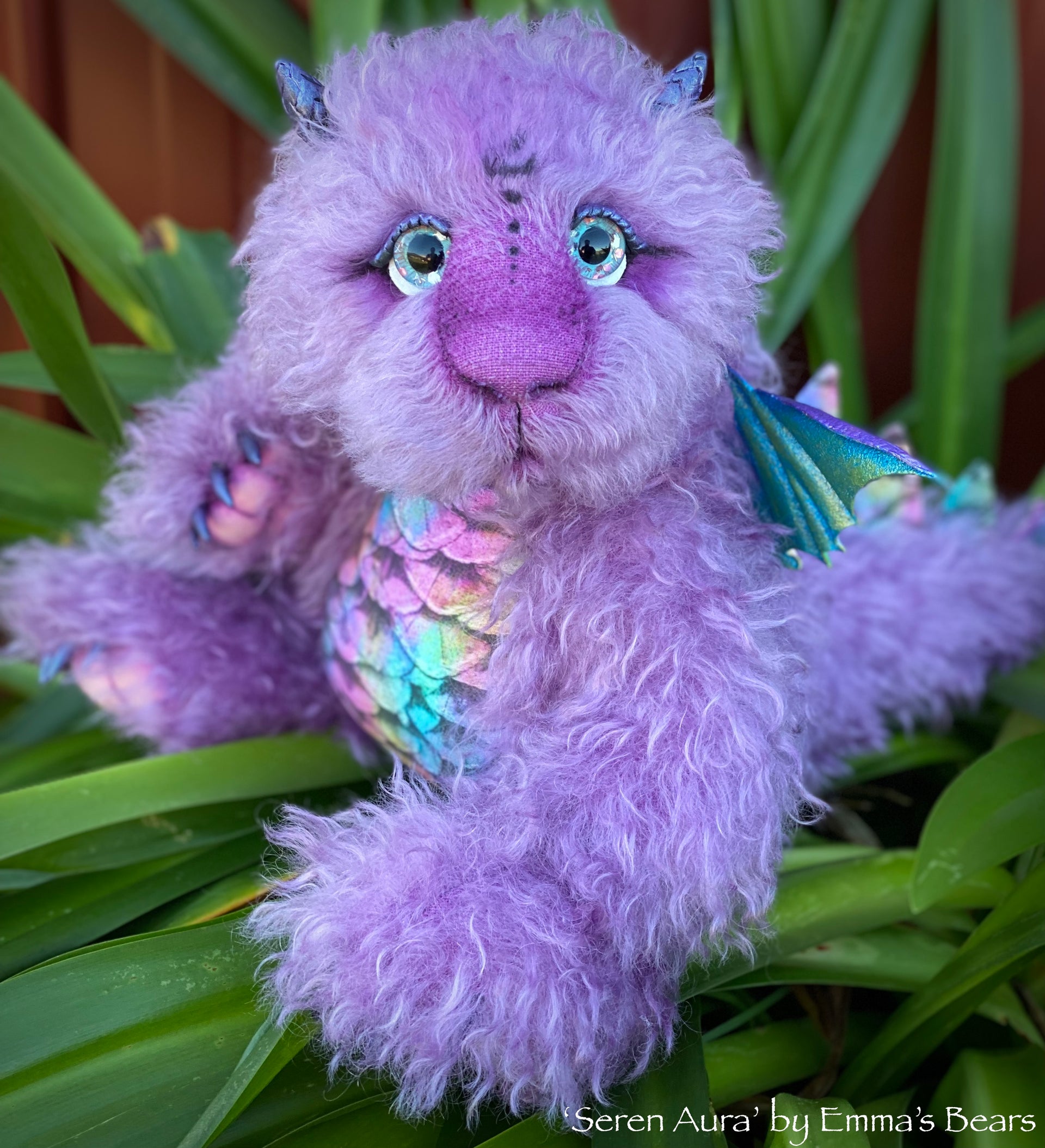 Seren Aura - 15" hand-dyed curlylocks mohair Artist Baby Dragon by Emmas Bears - OOAK