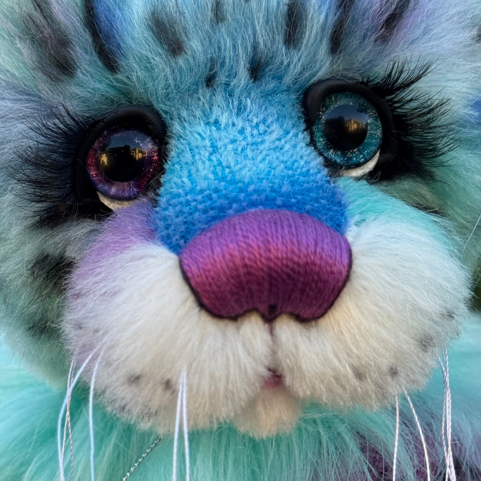 Aurora Papillon - 18" hand dyed alpaca and faux fur snow leopard fantasy bear by Emmas Bears - OOAK